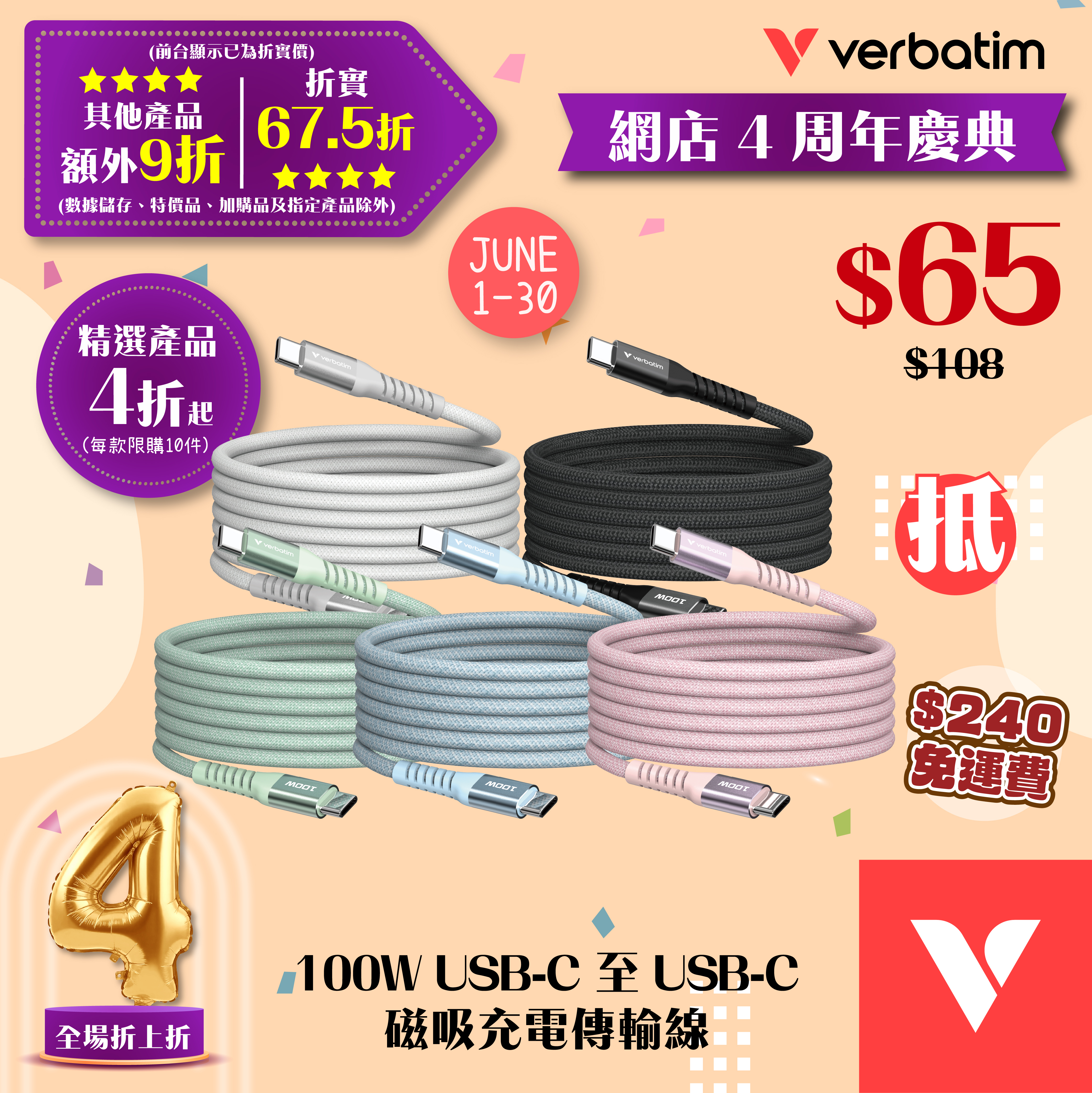 100W USB-C 至 USB-C 磁吸充電傳輸線 (SCC2-CCM100)