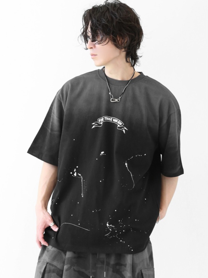 Gradient ink splatter loose short-sleeved T-shirt