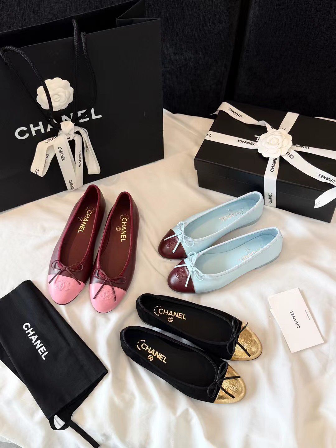 CHANEL 2026SS拼色蝴蝶結芭蕾舞鞋