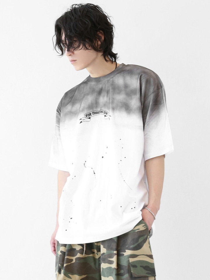 Gradient ink splatter loose short-sleeved T-shirt