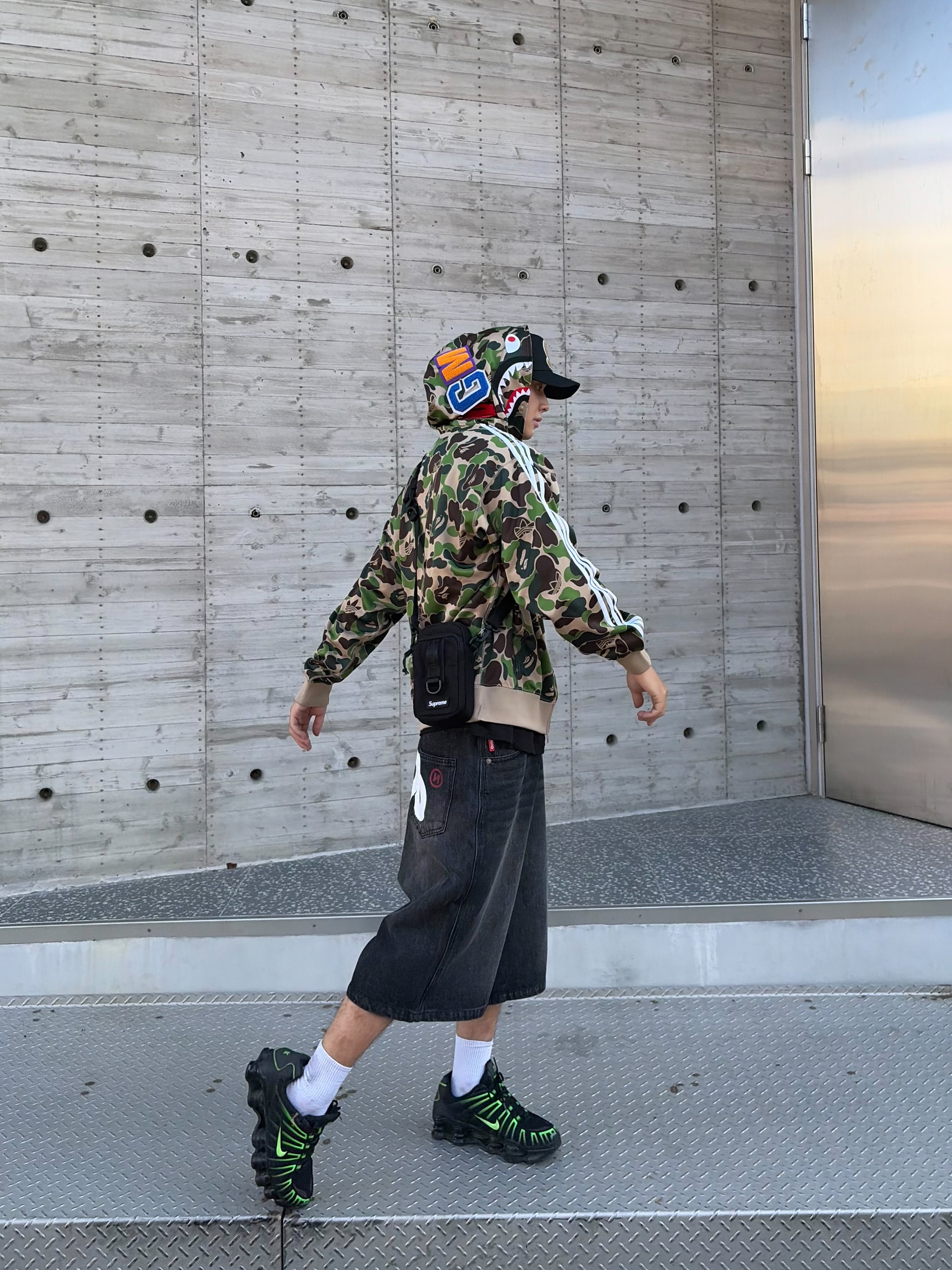 BAPE X adidas Relaxed Fit shark zip hoodie 聯名款 綠色 鯊魚 外套 拉鍊 運動外套 KF4916