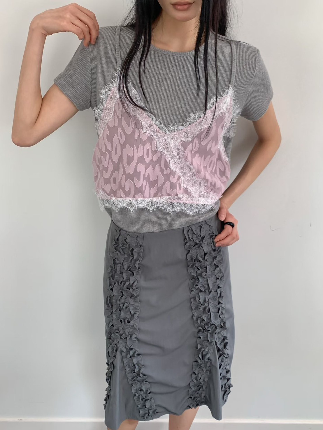 睫毛吊帶蕾絲假兩件t