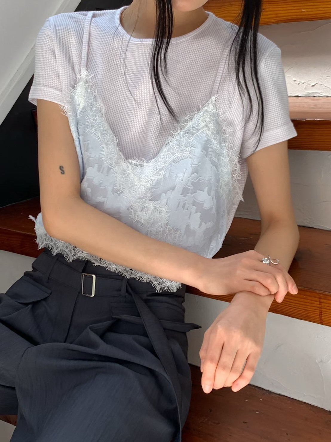 睫毛吊帶蕾絲假兩件t