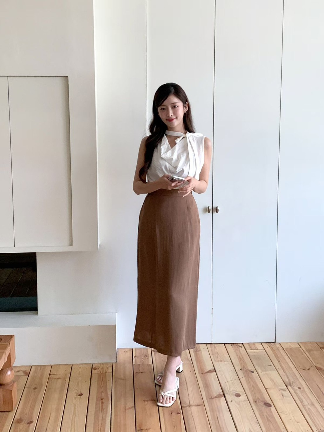棉麻後開衩長裙