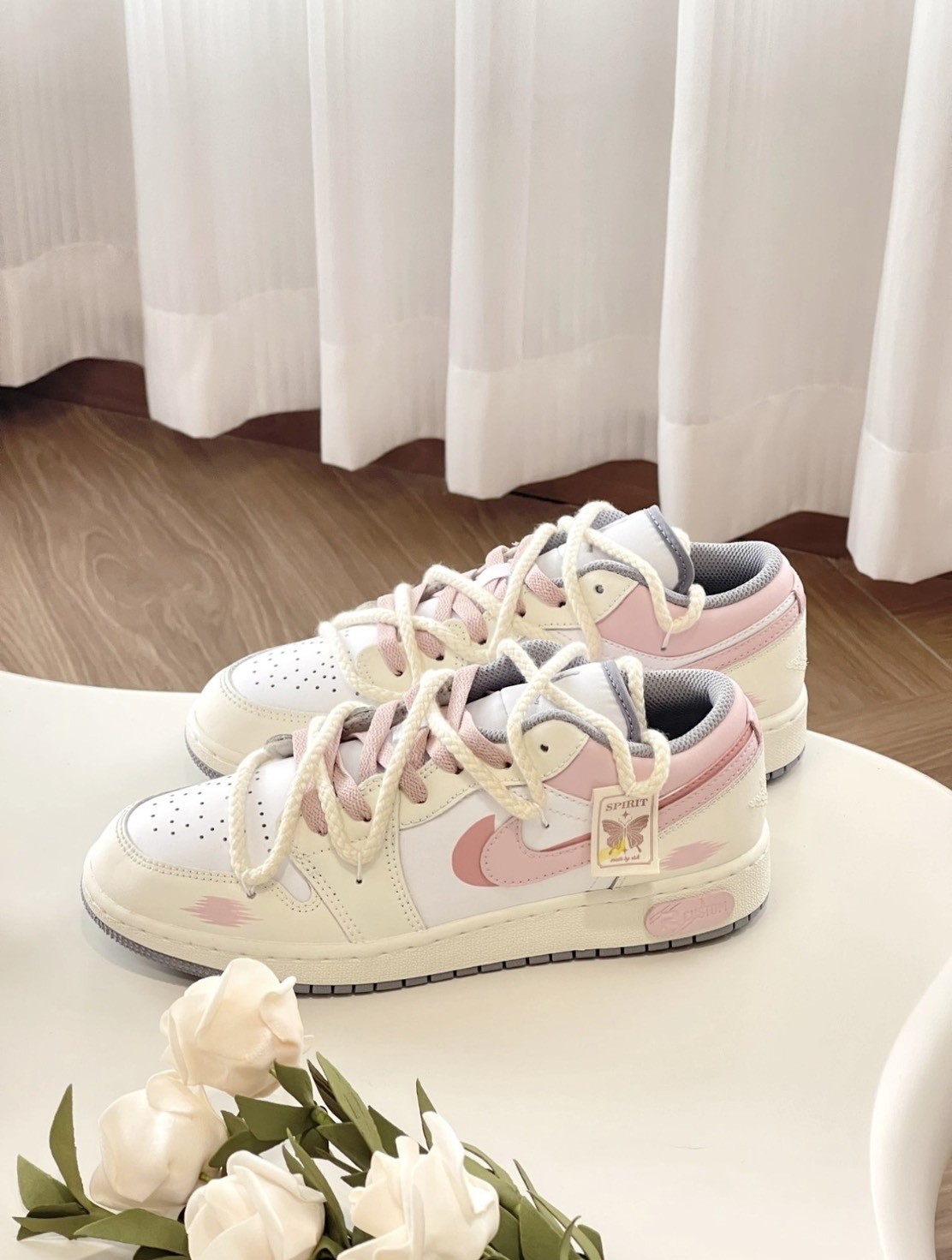 【訂製鞋款】Nike Air Jordan 1 Low Risk 粉黛蝶語 清新 少女風 復古 雙勾 553560053(Team27-女款粉黛蝶語S-BOX)