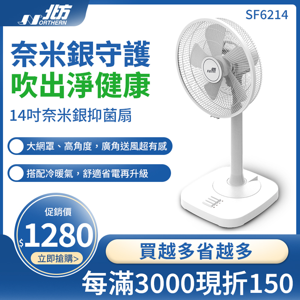 SF6214 14吋奈米銀抑菌扇｜可伸縮高角度送風
