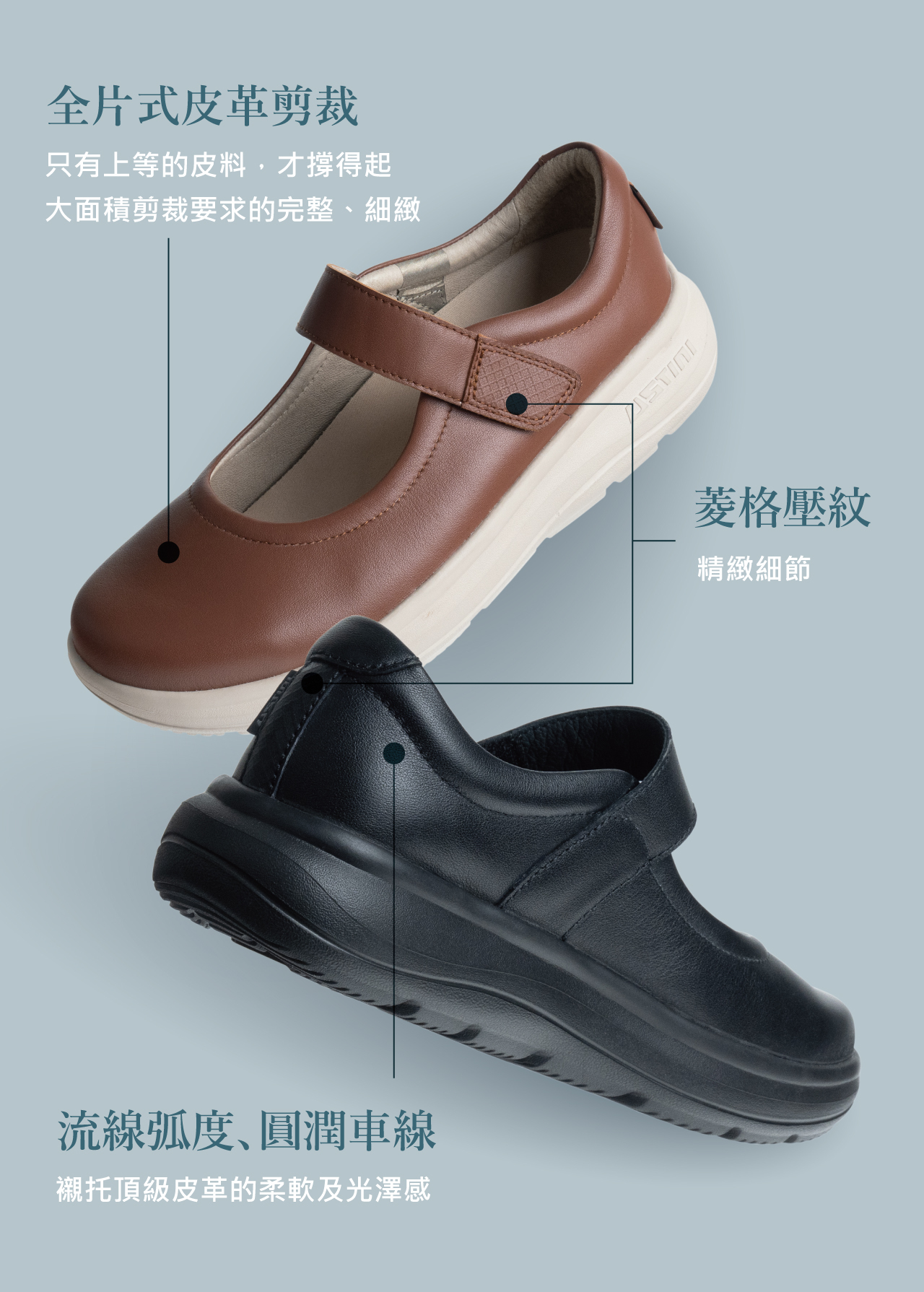 USTINI 我挺你健康鞋 瑪莉珍補補接地鞋 全片式皮革剪裁