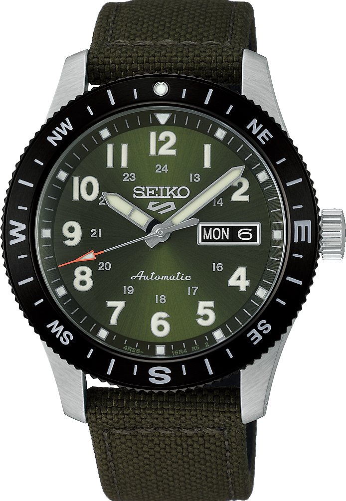萬年鐘錶 - SEIKO  5 Sports  軍綠色軍風尼龍錶帶機械男錶 HDB008K1 / 4R36-18V0G  錶徑39.4MM