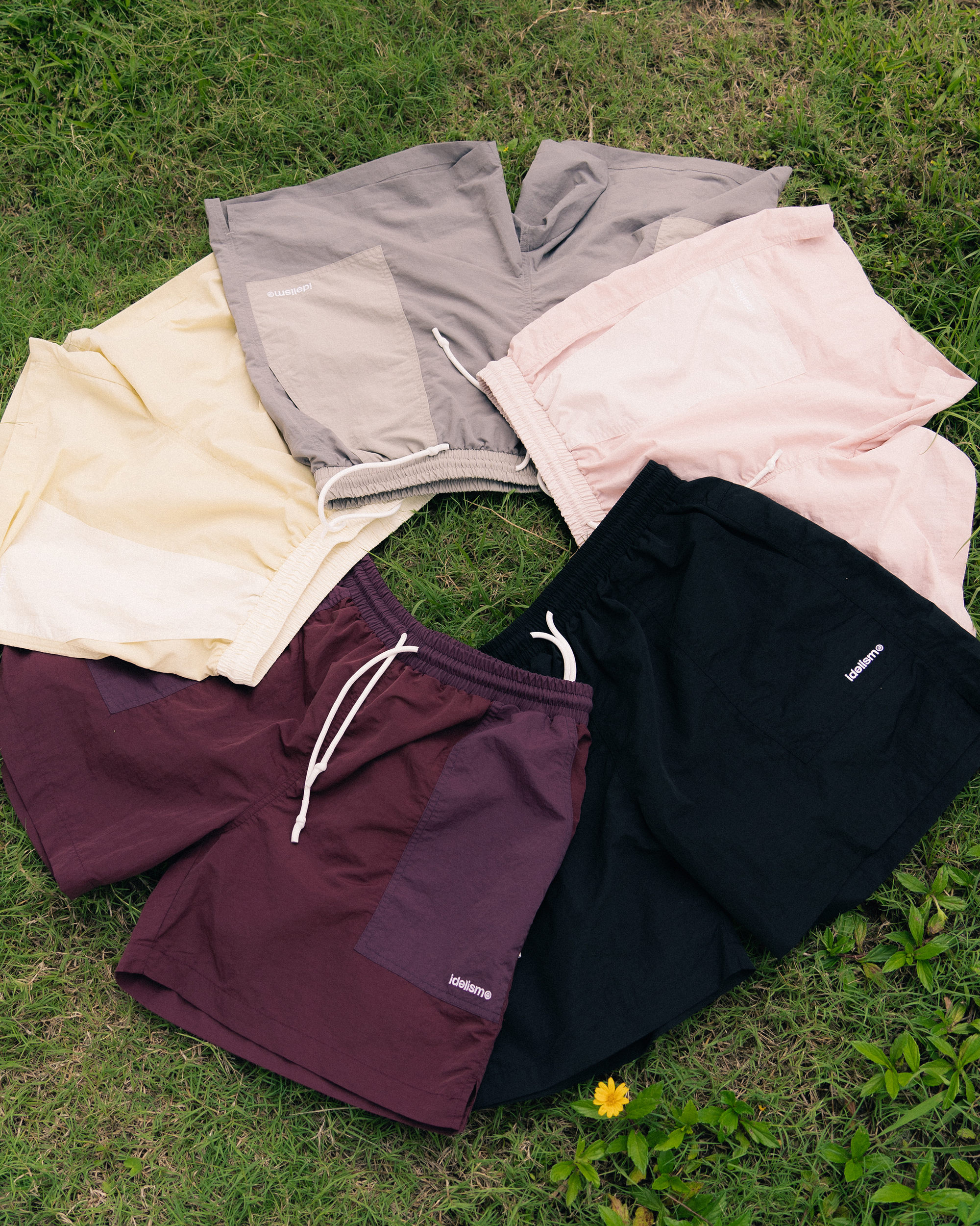 idealism Color Shorts 黑 灰 粉 紫 黃 速乾尼龍 休閒 沙灘褲 撞色短褲【ID26010】
