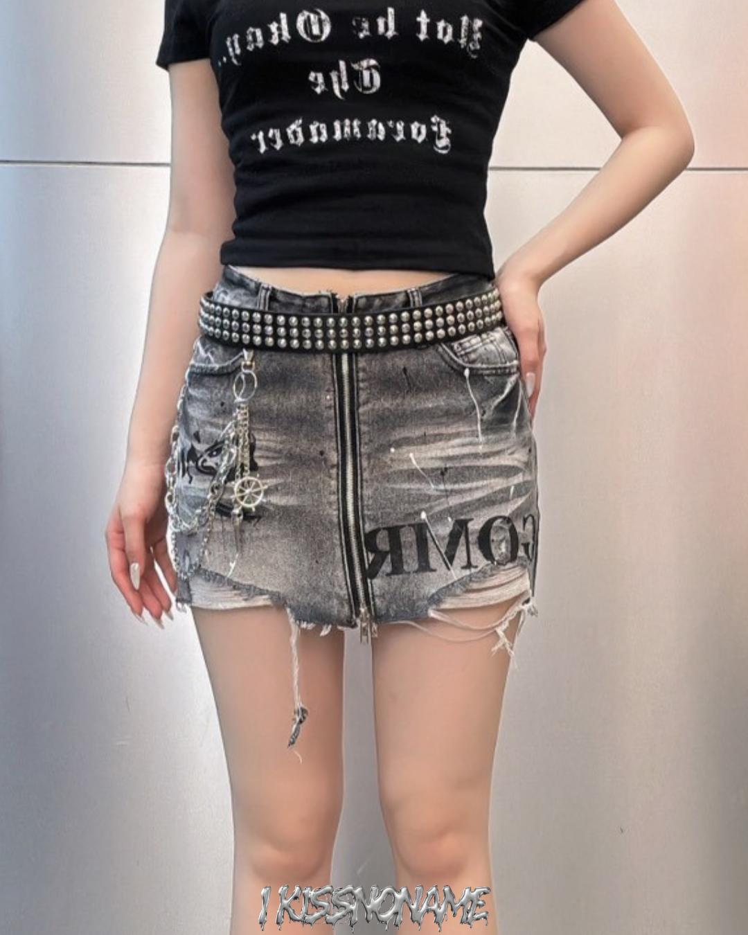 拉鍊潑漆短裙