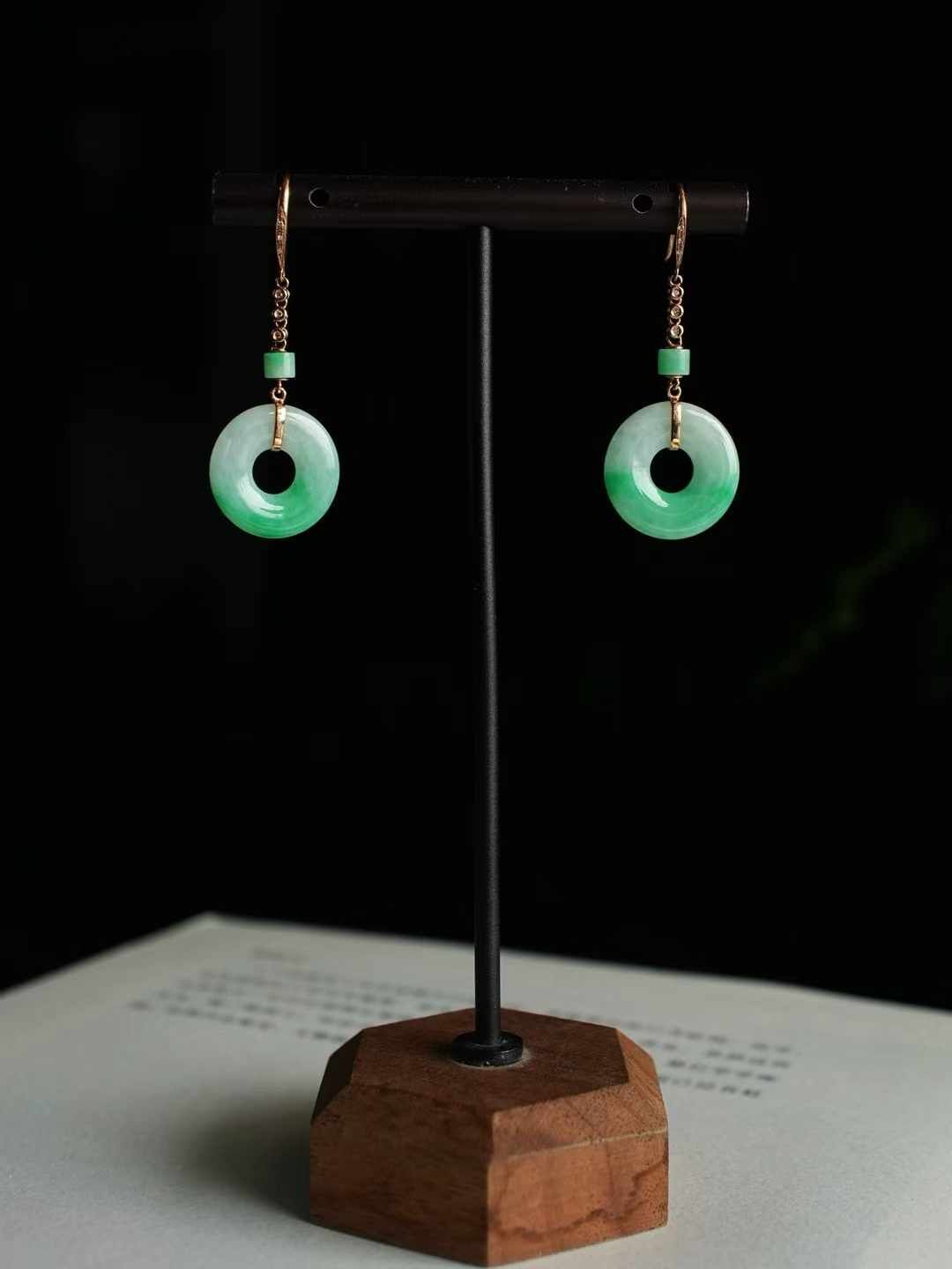 翡翠冰飄陽綠平安環耳墜,天然翡翠A玉, 緬甸玉, Jade, Jadeite