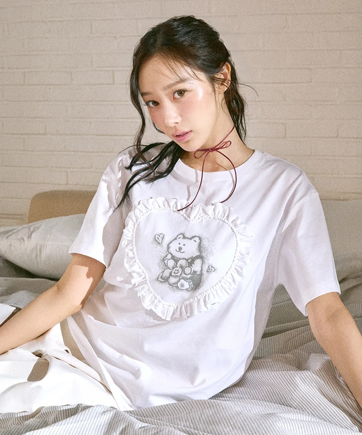 WACKY WILLY [LO.FL] WOMEN'S HEART RUFFLE SHORT-SLEEVE T-SHIRT