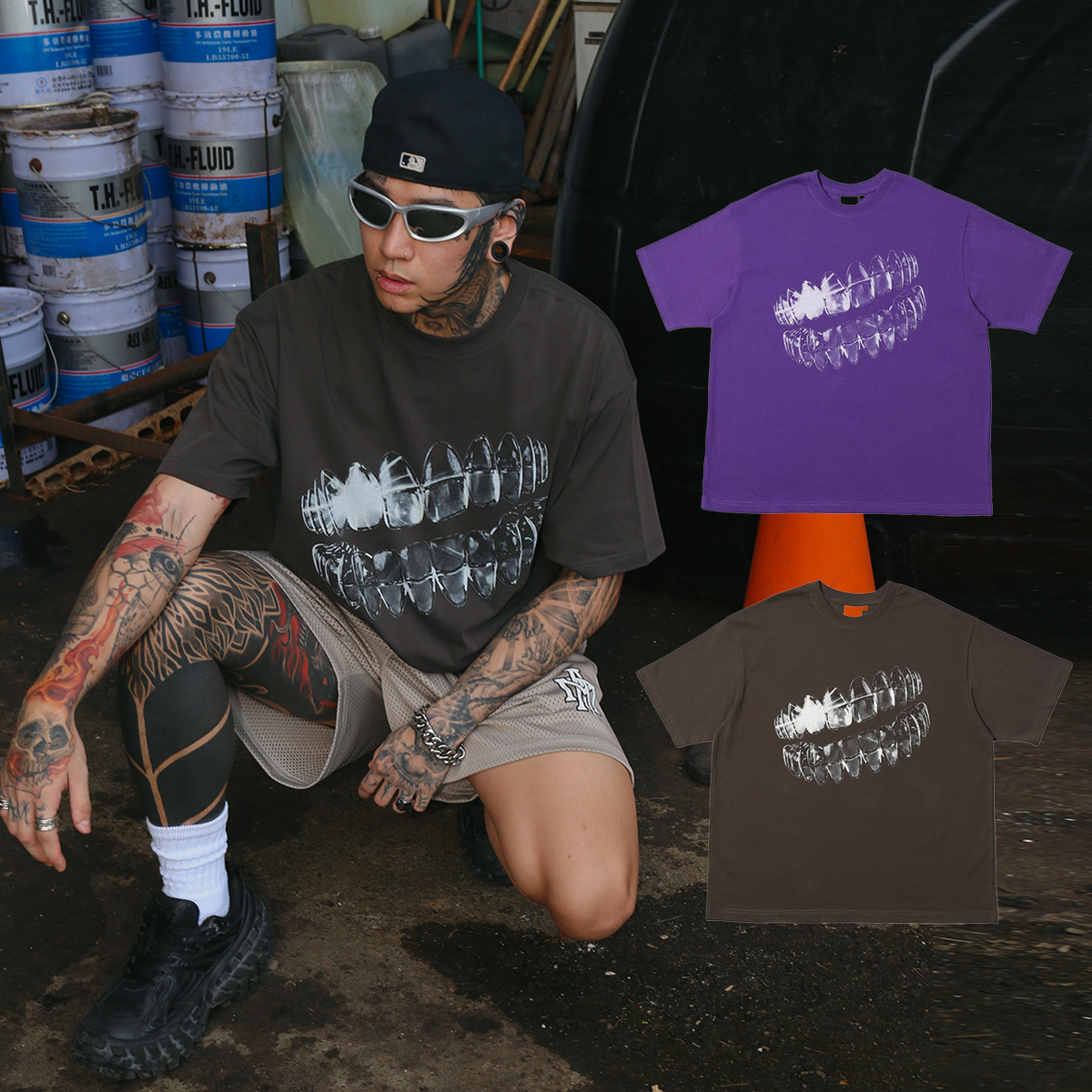 MTA TEETH BOXY T-SHIRT 碳色 紫色 印花 純棉 街頭 牙齒 Boxy 短袖 上衣 短T【M26ST4】