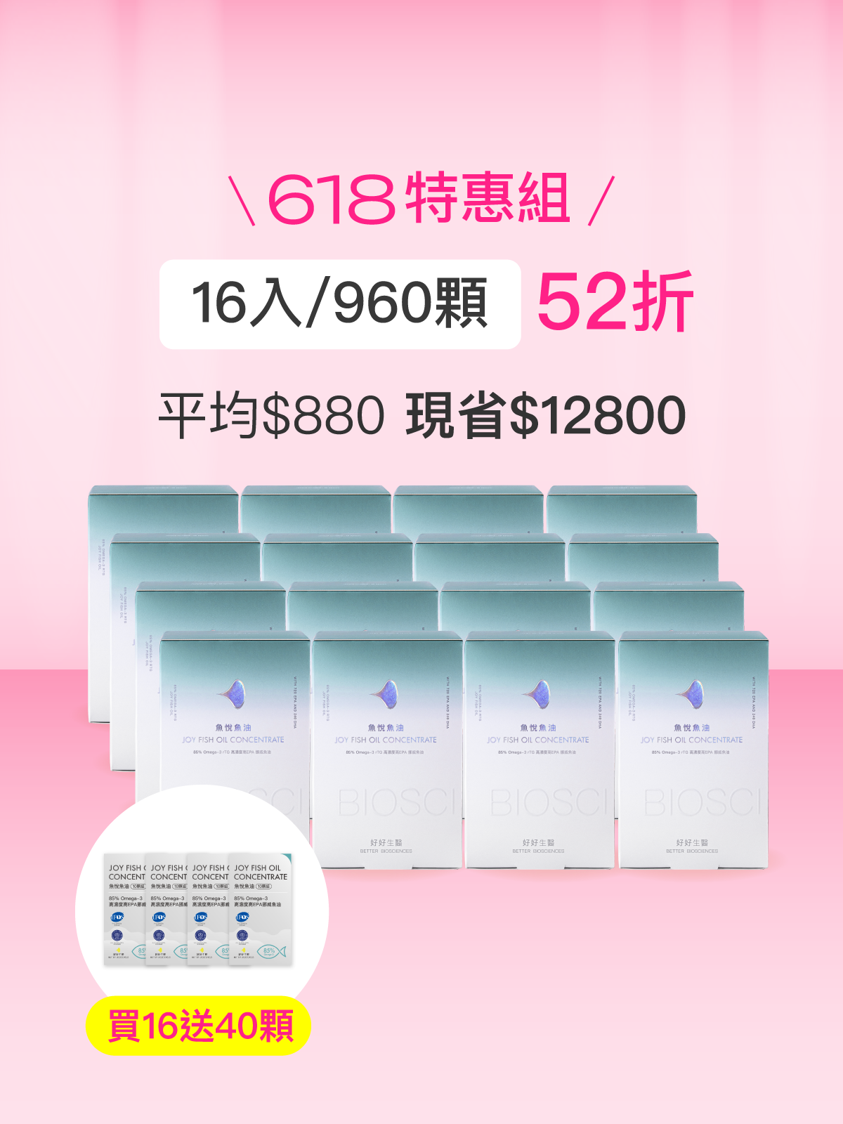 【618 限定 52 折】魚悅魚油－85% Omega-3 高濃度高EPA挪威魚油＿16入組 (960顆)