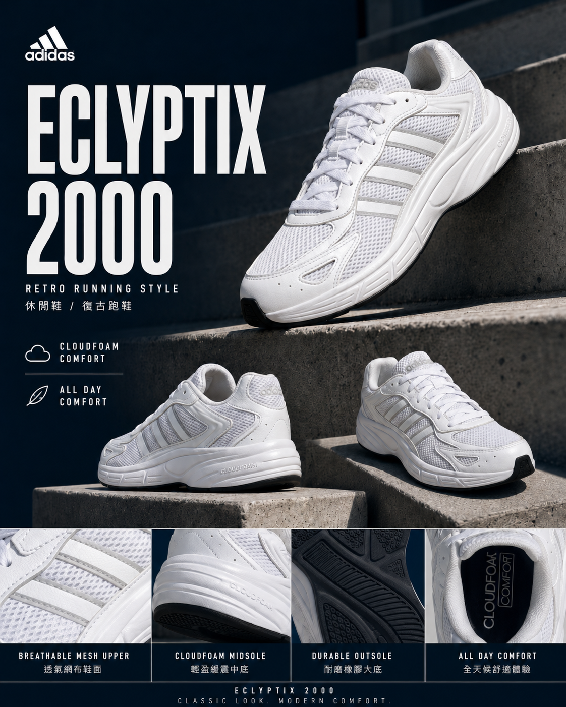【日本限時連線代購】Adidas Eclyptix 2000 休閒鞋 復古跑鞋 白色 JI2843 無鞋盒