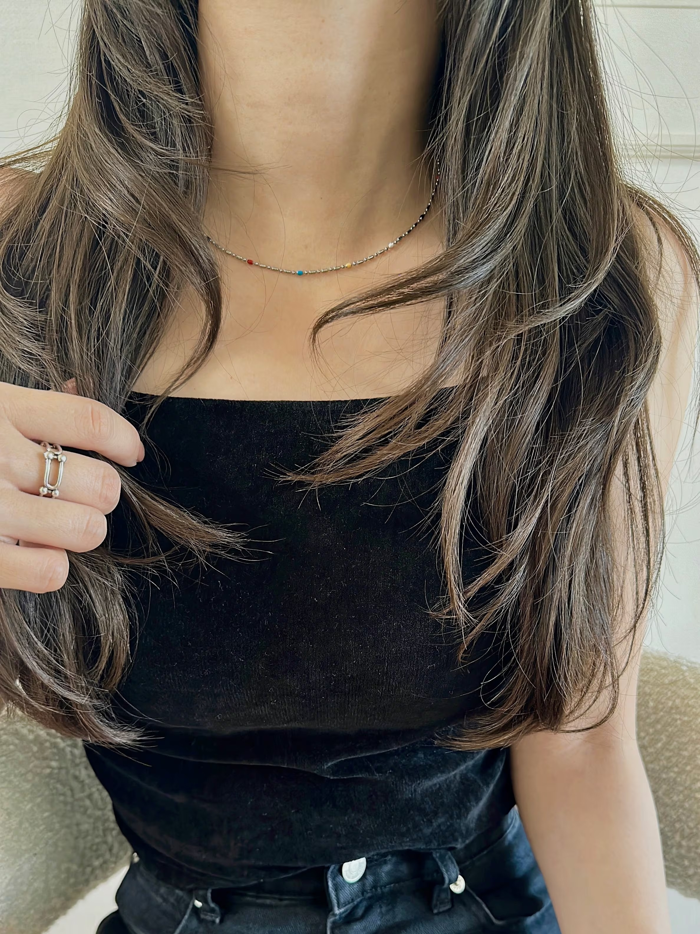 SS magnet random beads necklace