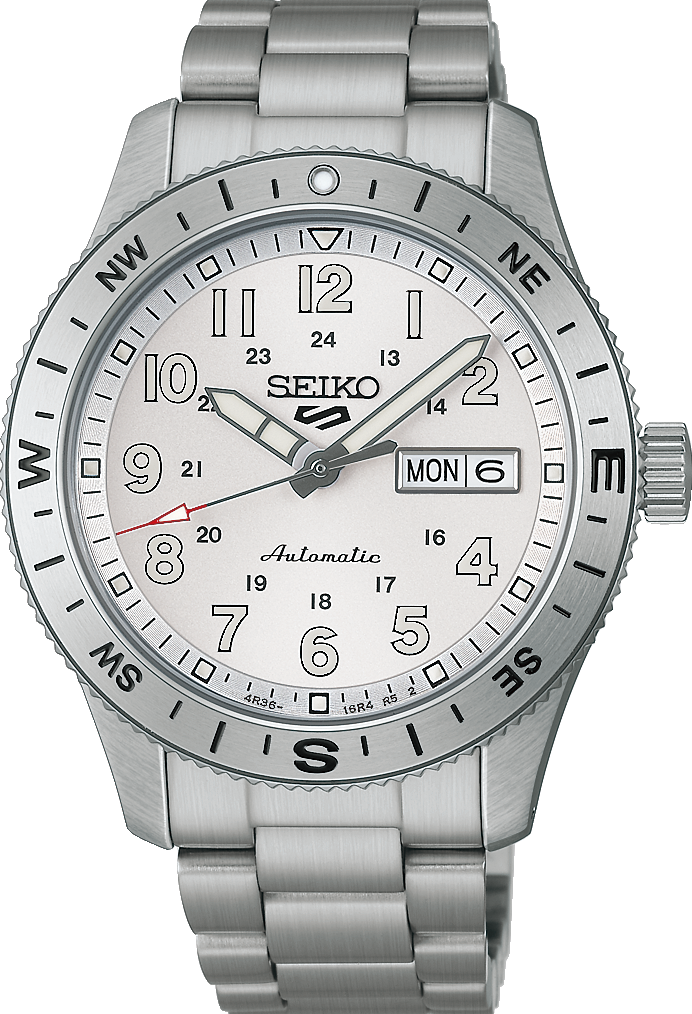 萬年鐘錶 - SEIKO  5 Sports 白面軍風不鏽鋼錶帶機械男錶  HDB007K1 / 4R36-18V0S  錶徑39.4MM