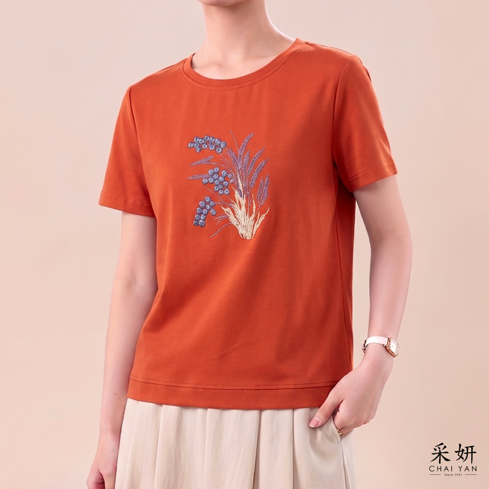 鼠尾草刺繡短袖上衣