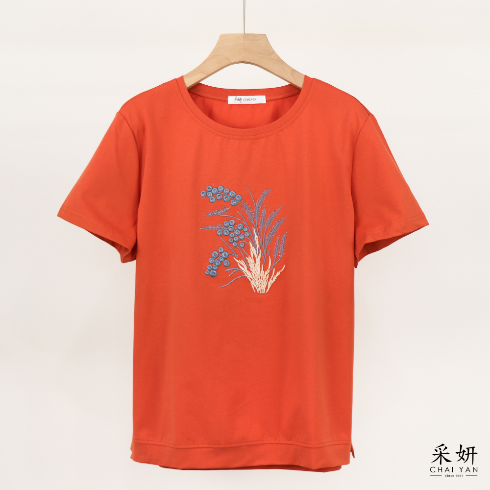鼠尾草刺繡短袖上衣
