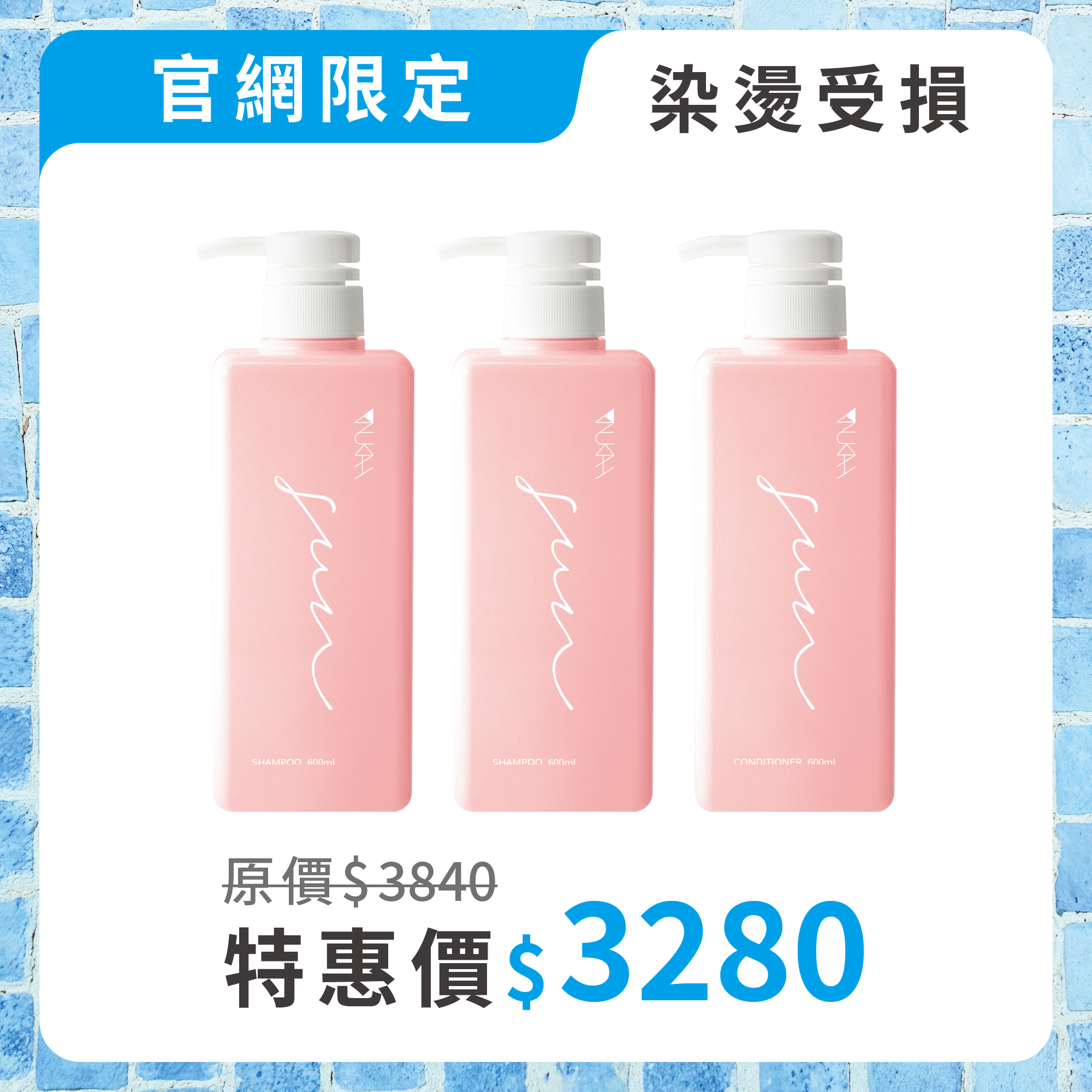 【囤貨組】染燙受損．沙龍洗護組PLUS+（晴洗600ml*2+晴護600ml*1）