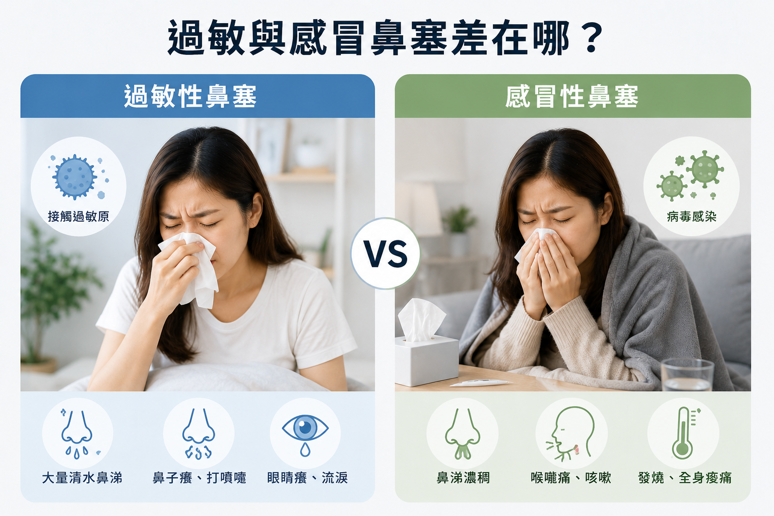 過敏與感冒鼻塞的差別