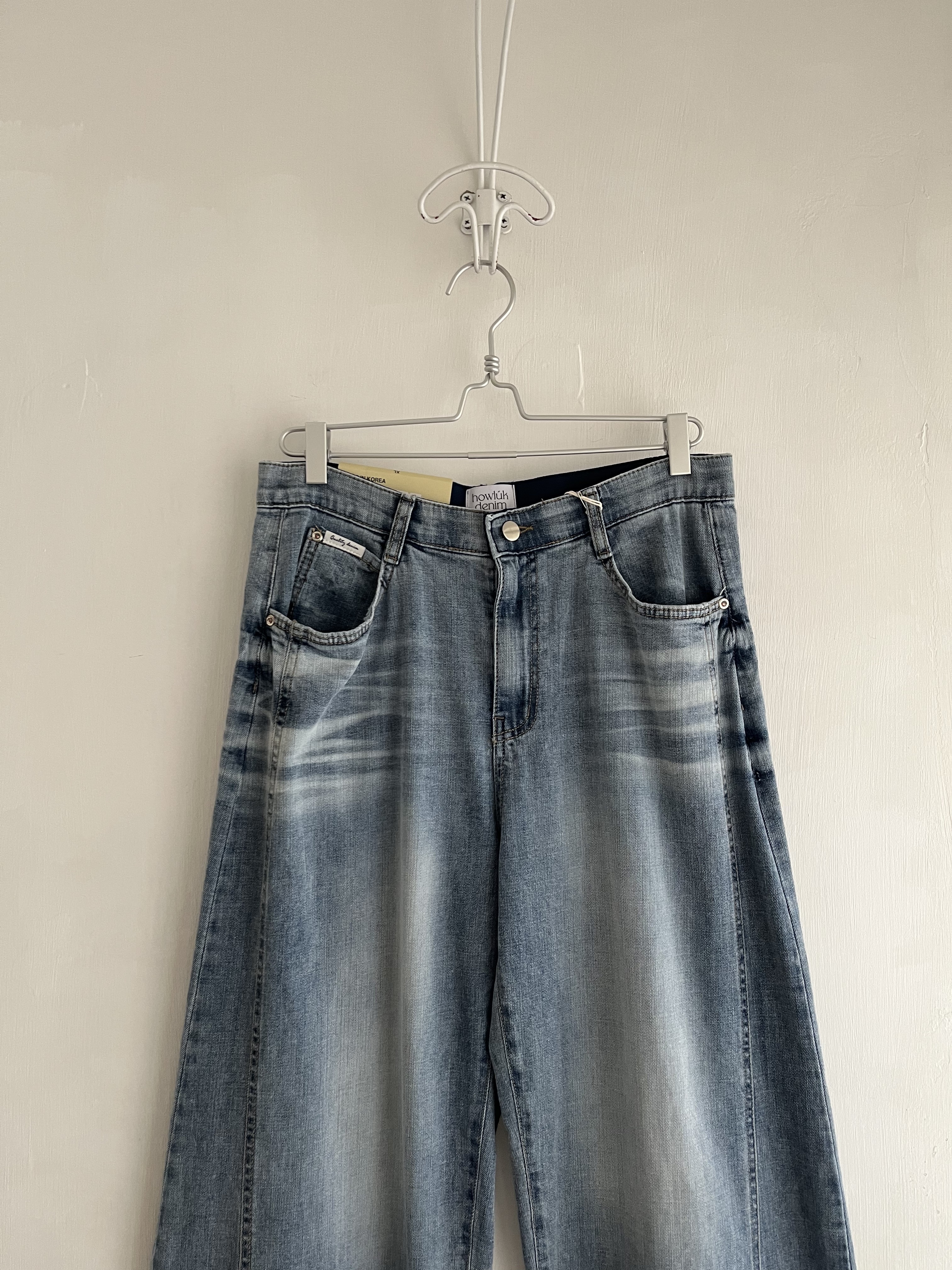 韓國製HOWLUK DENIM藍色洗水布牛仔闊腳褲