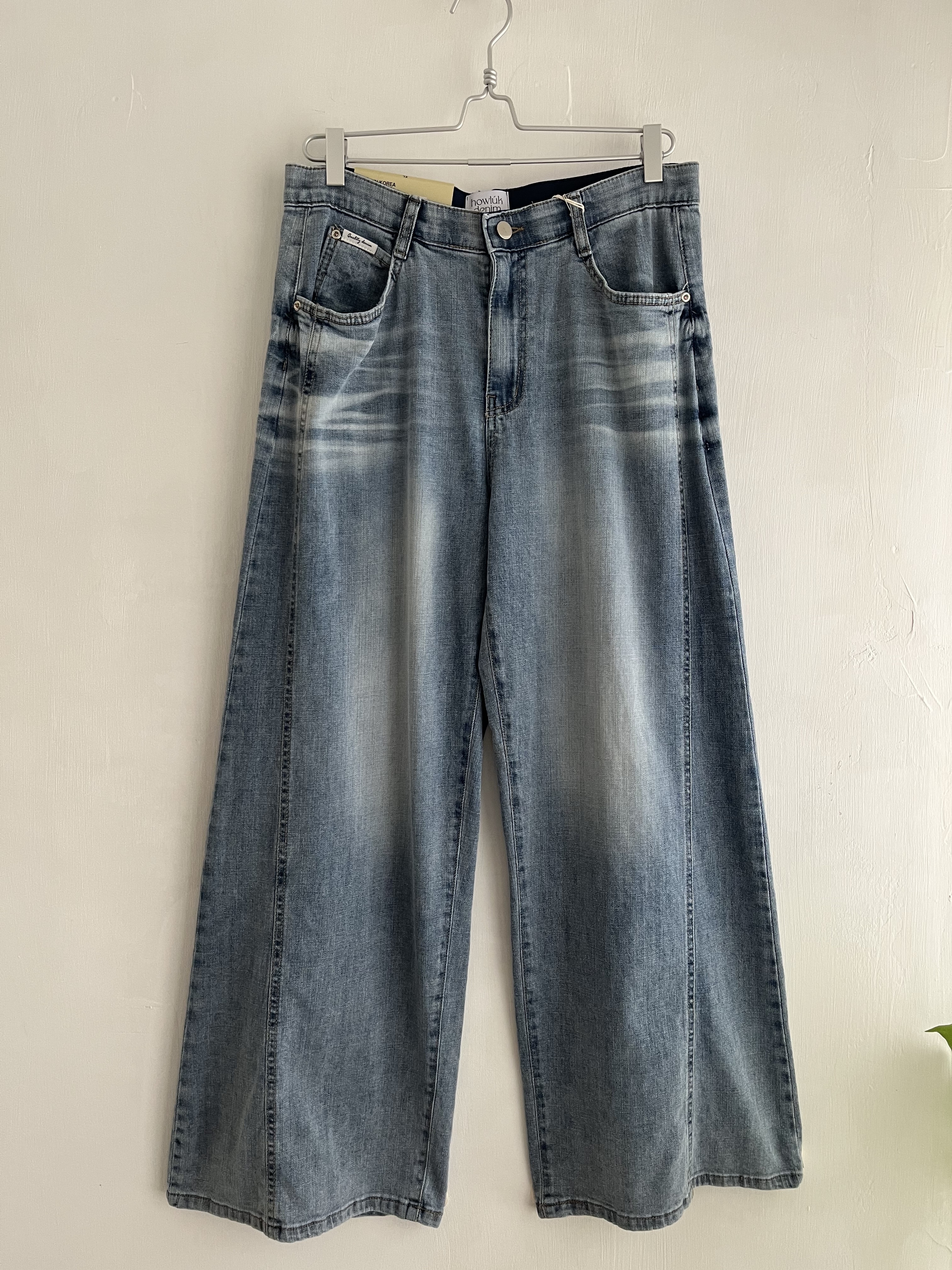 韓國製HOWLUK DENIM藍色洗水布牛仔闊腳褲