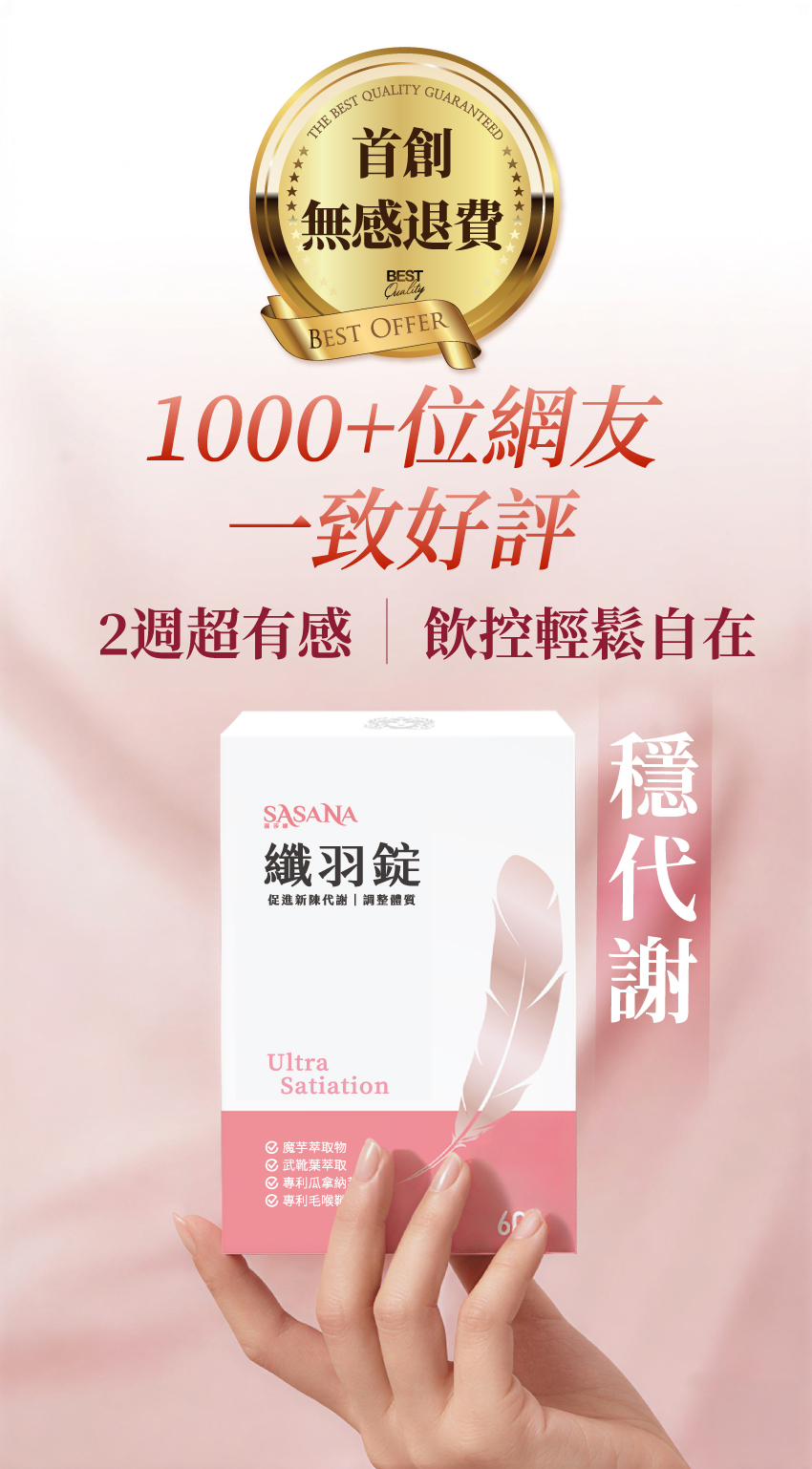 數據見證實力:SASANA 纖羽錠,精準調整體質,增加飽足感,逐步實踐理想狀態