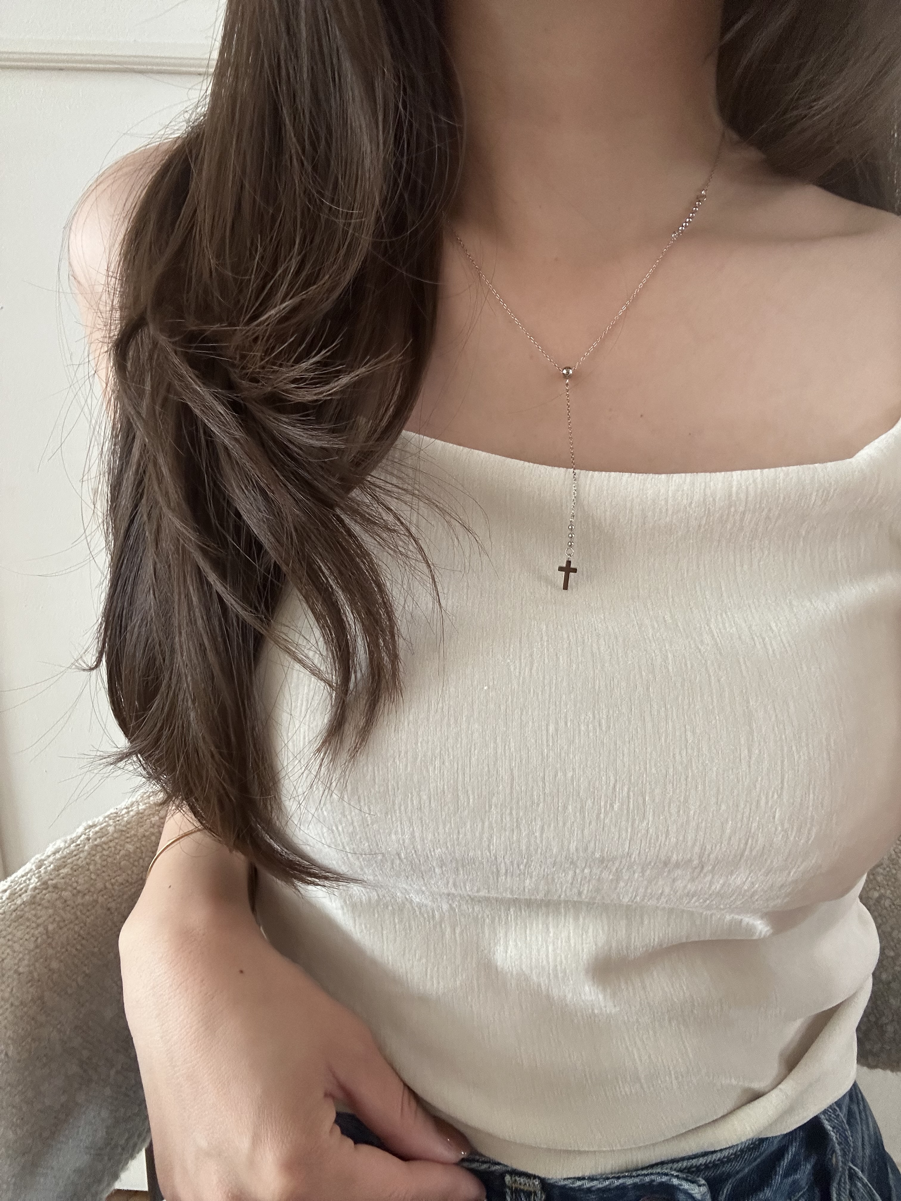 SS magnet slender cross necklace