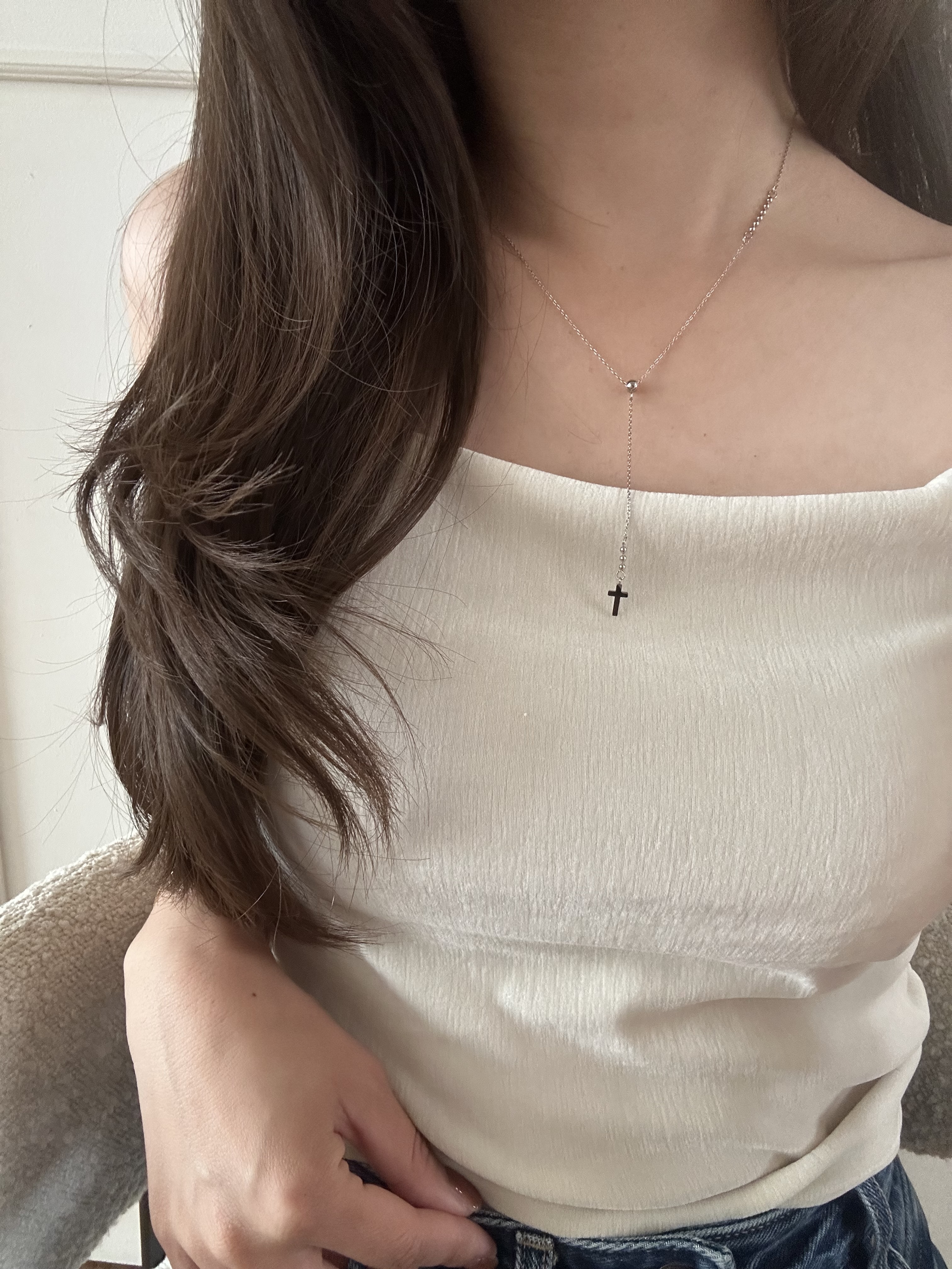 SS magnet slender cross necklace