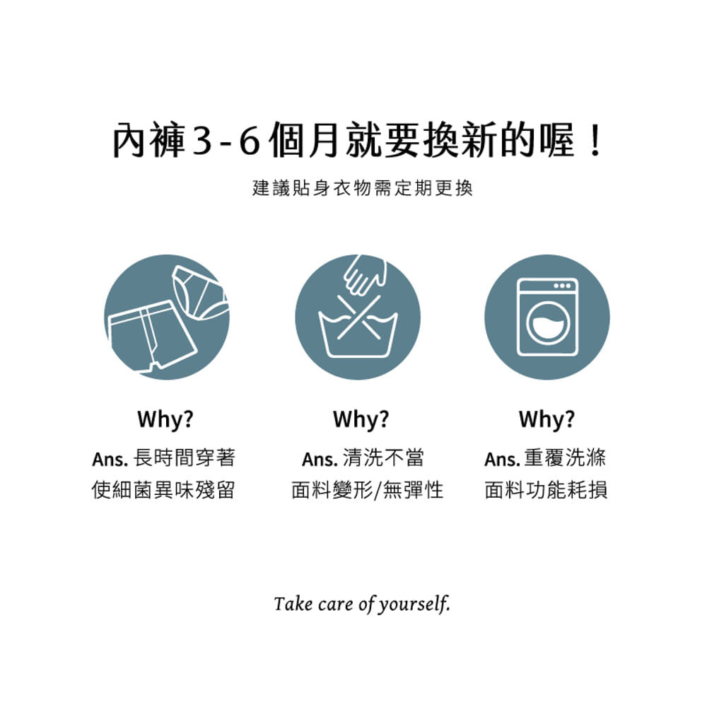 "貼身衣物的更換需定期3-6個月"