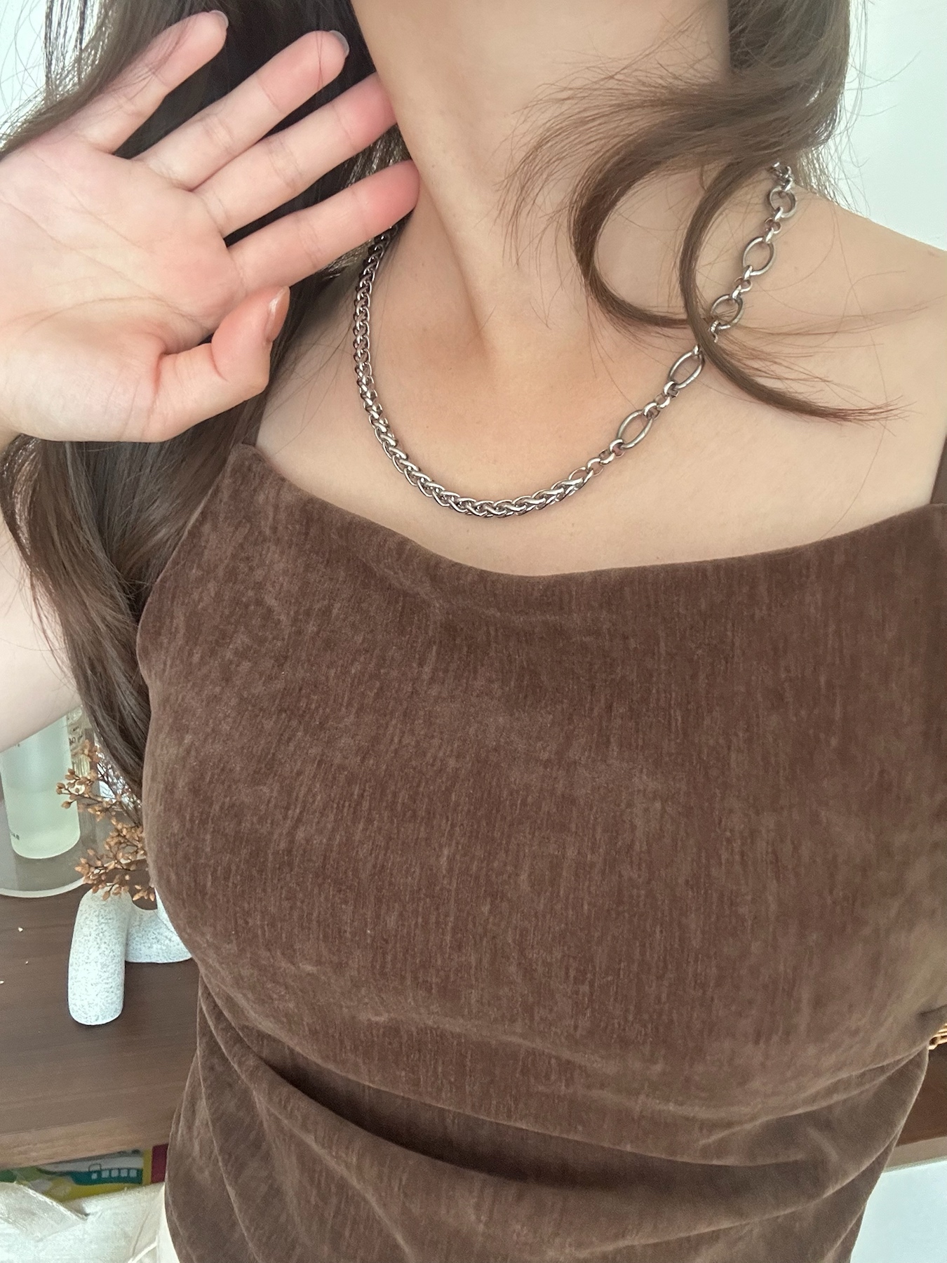 SS twin chain mixed necklace