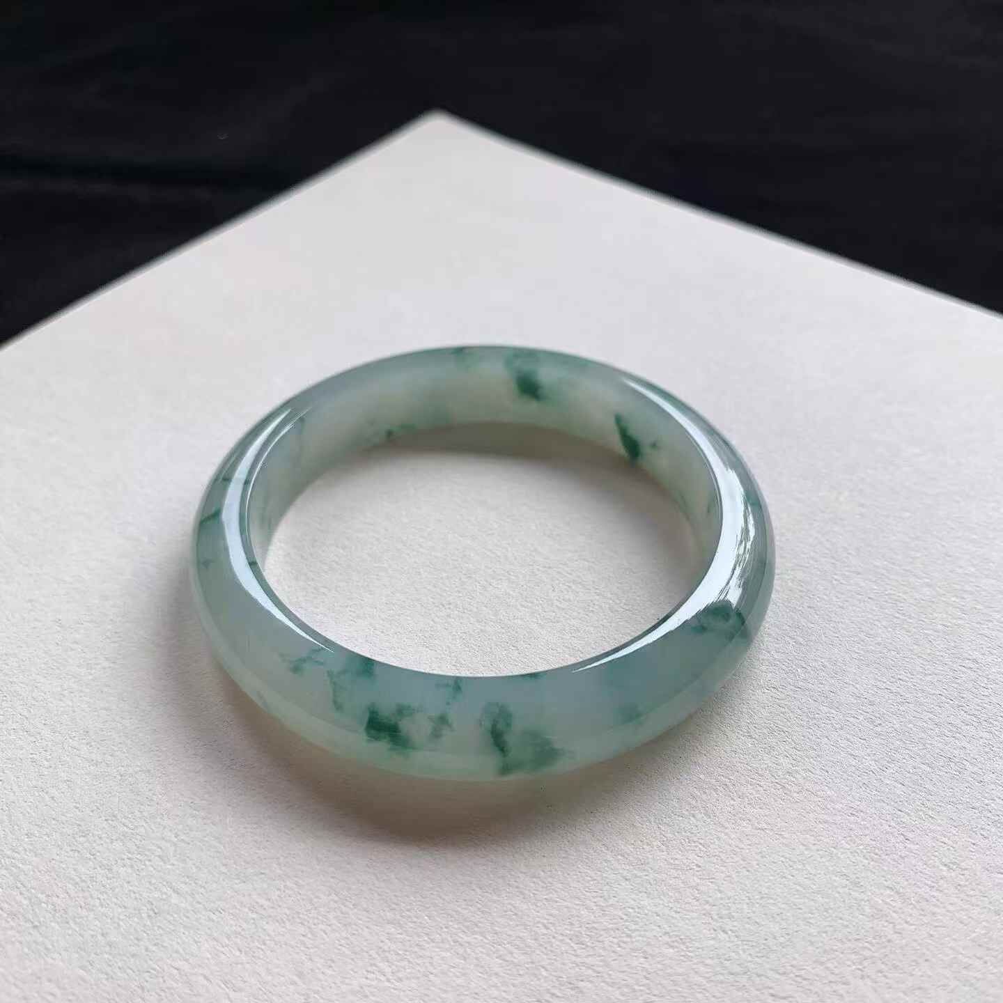冰飄花翡翠正圈手鐲,天然翡翠A玉, 緬甸玉, Jade, Jadeite