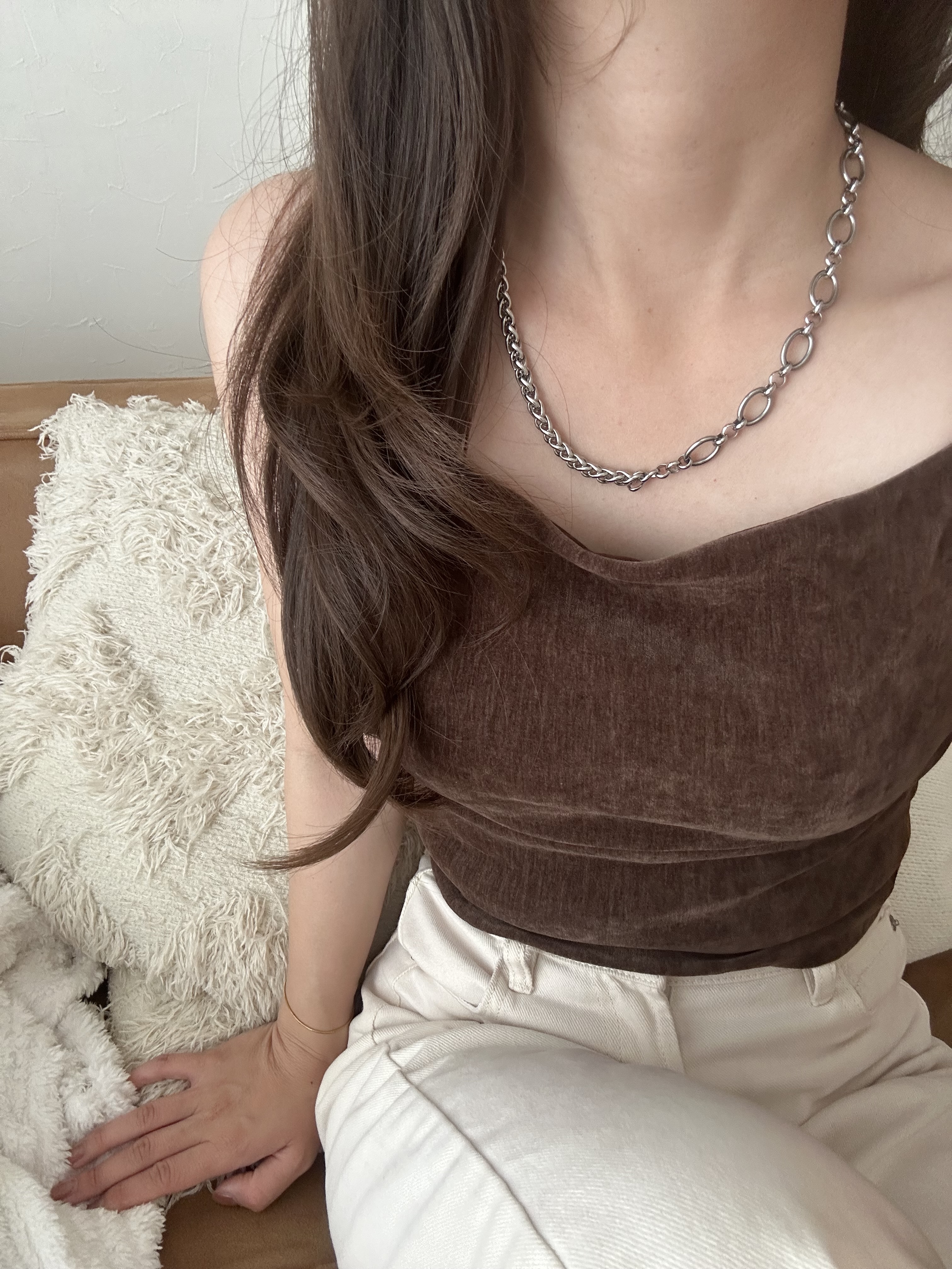 SS twin chain mixed necklace