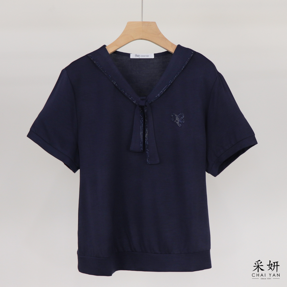 水鑽綁帶短袖上衣