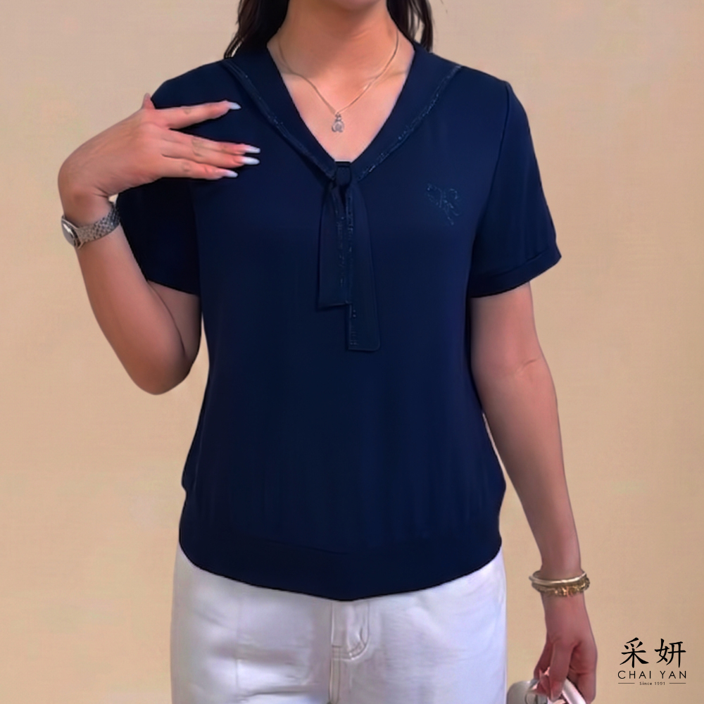 水鑽綁帶短袖上衣
