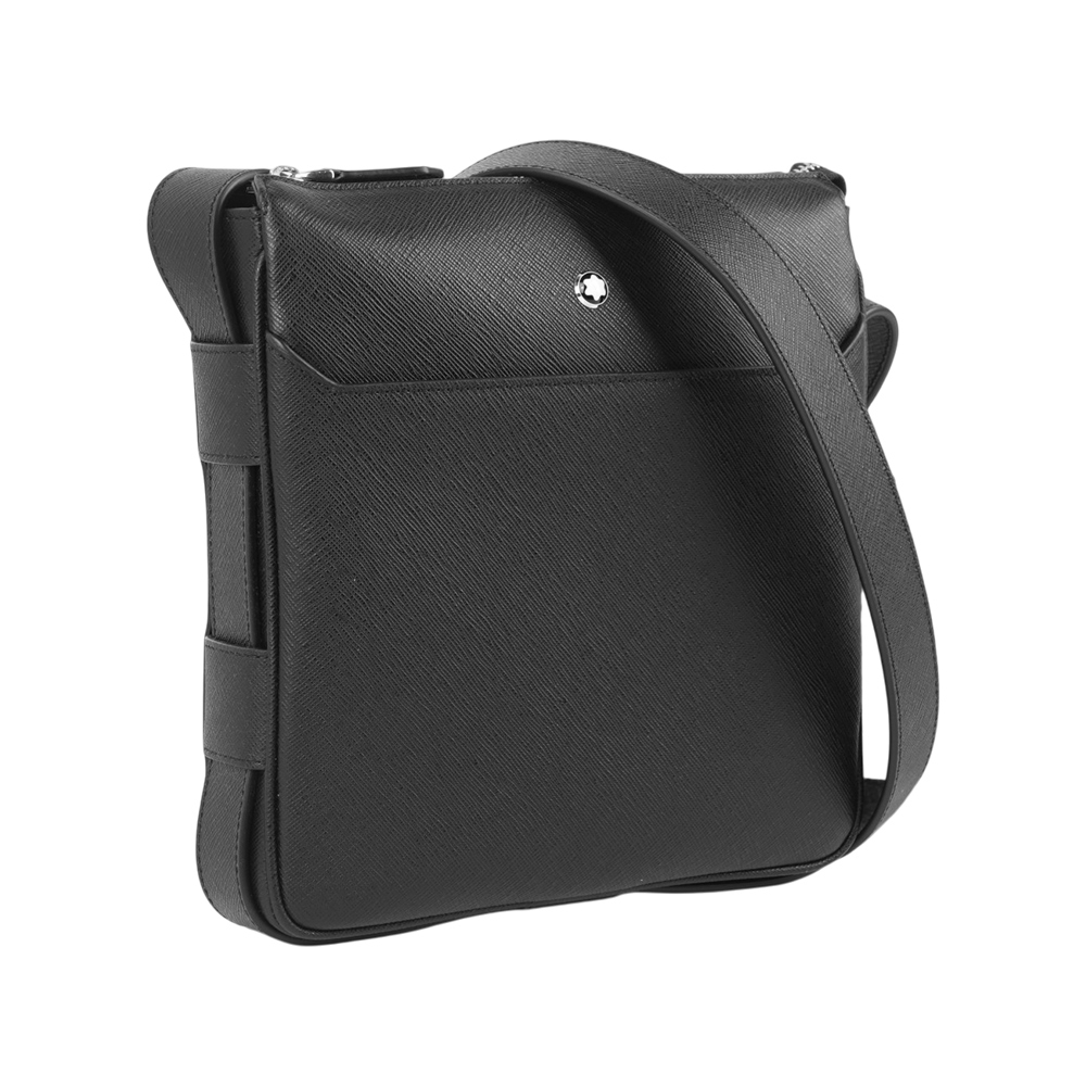 【Montblanc】Sartorial 皮帶設計防刮牛皮直立式郵差包(黑色)