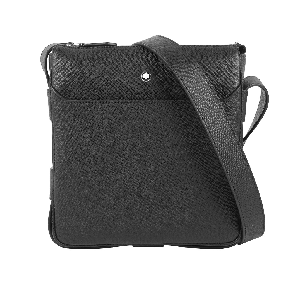 【Montblanc】Sartorial 皮帶設計防刮牛皮直立式郵差包(黑色)