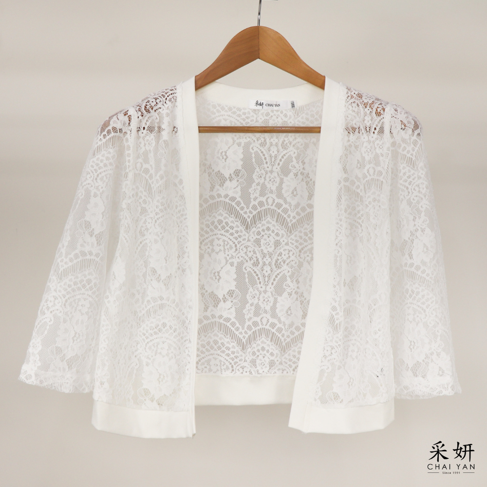 無釦蕾絲半袖罩衫