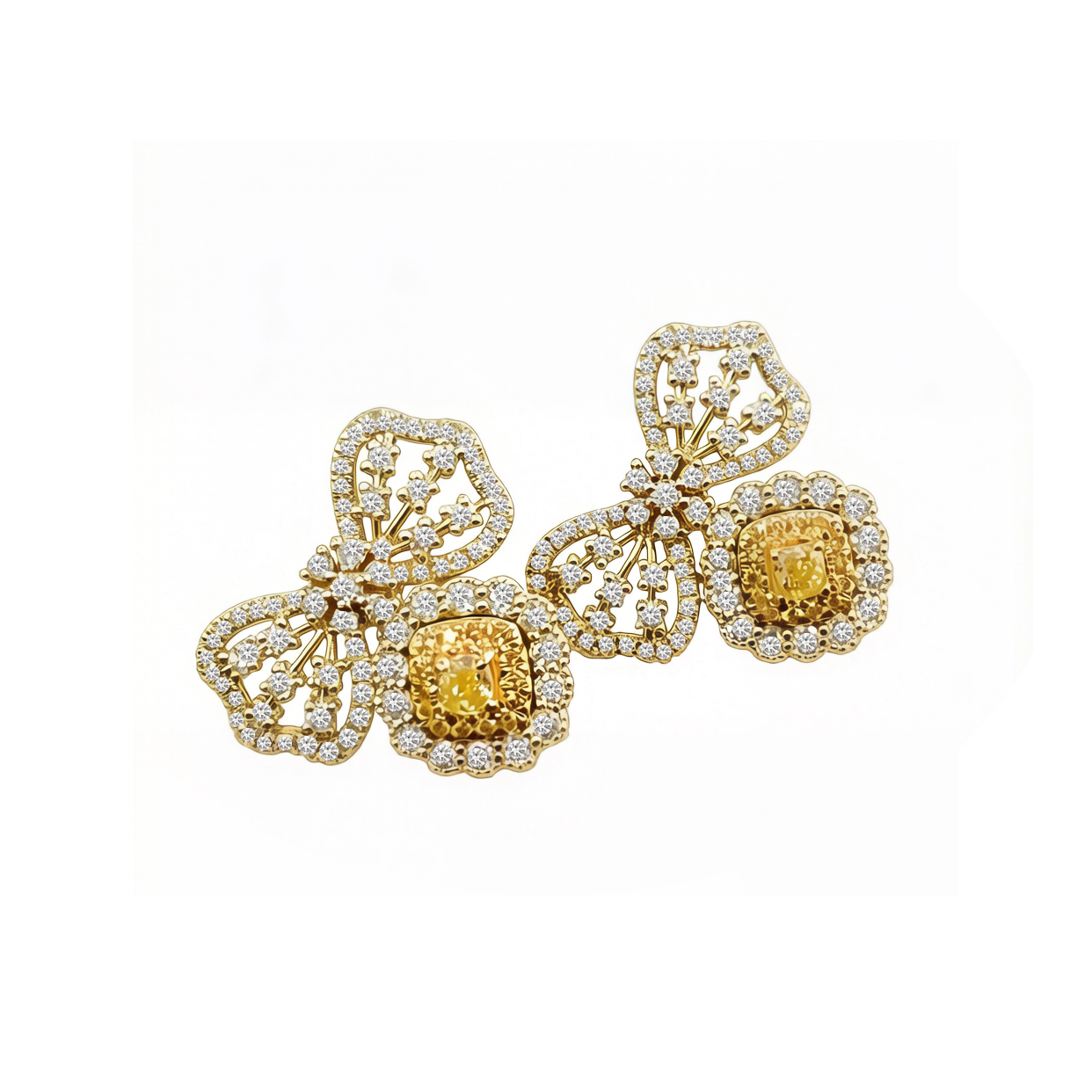 GIA 18k鑽石黃鑽蜜蜂耳釘