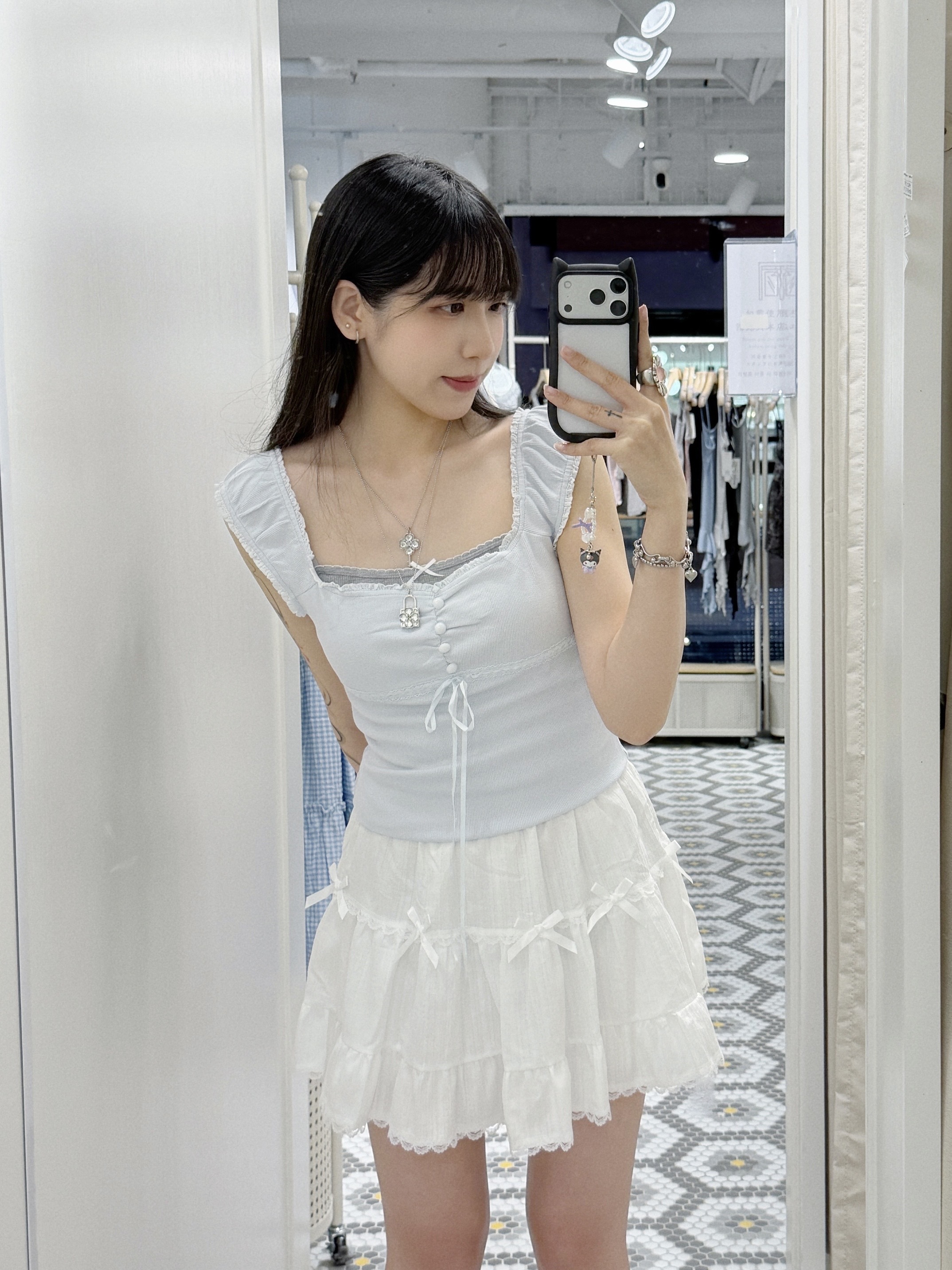 V0199｜少女感！蕾絲花邊絲帶修腰背心꒰ᐢ. .ᐢ꒱₊˚⊹