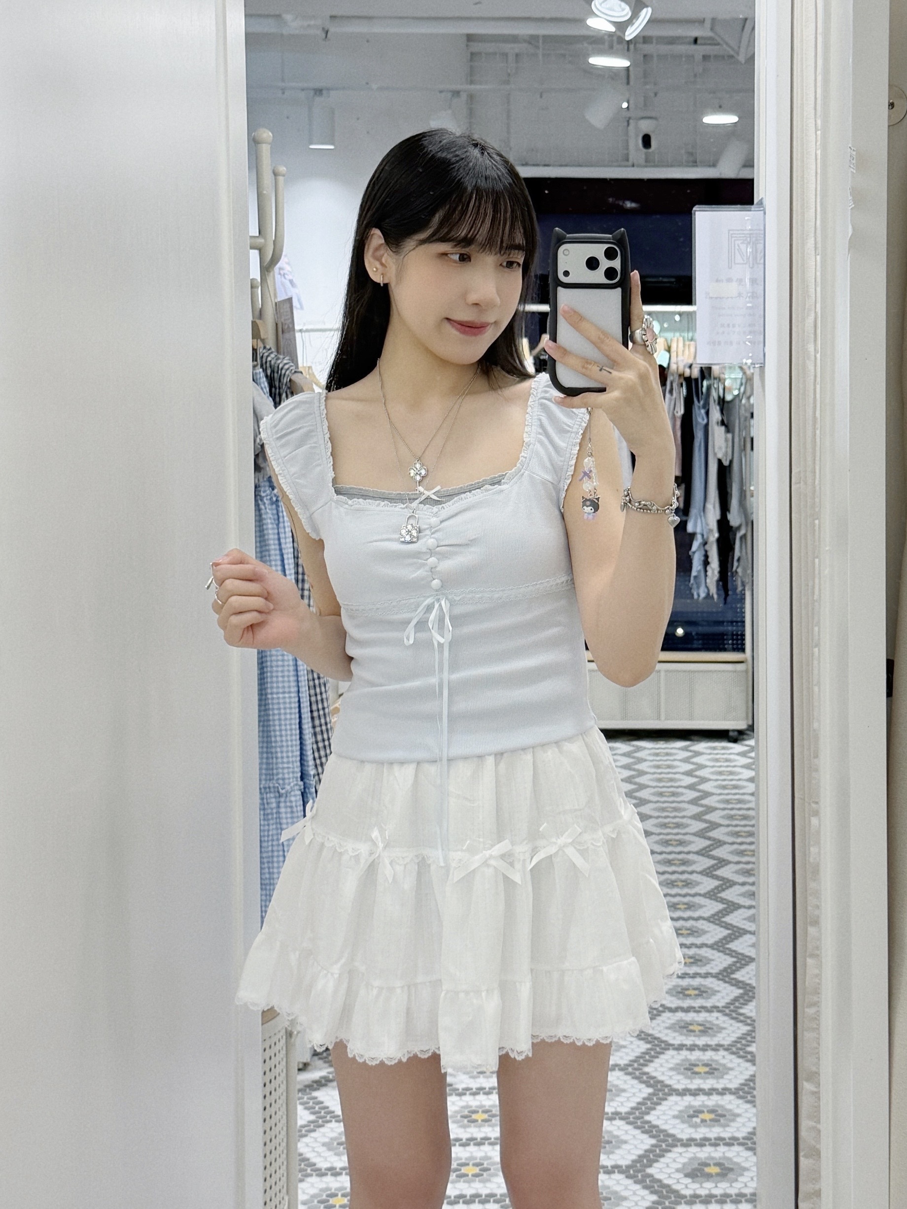 V0199｜少女感！蕾絲花邊絲帶修腰背心꒰ᐢ. .ᐢ꒱₊˚⊹