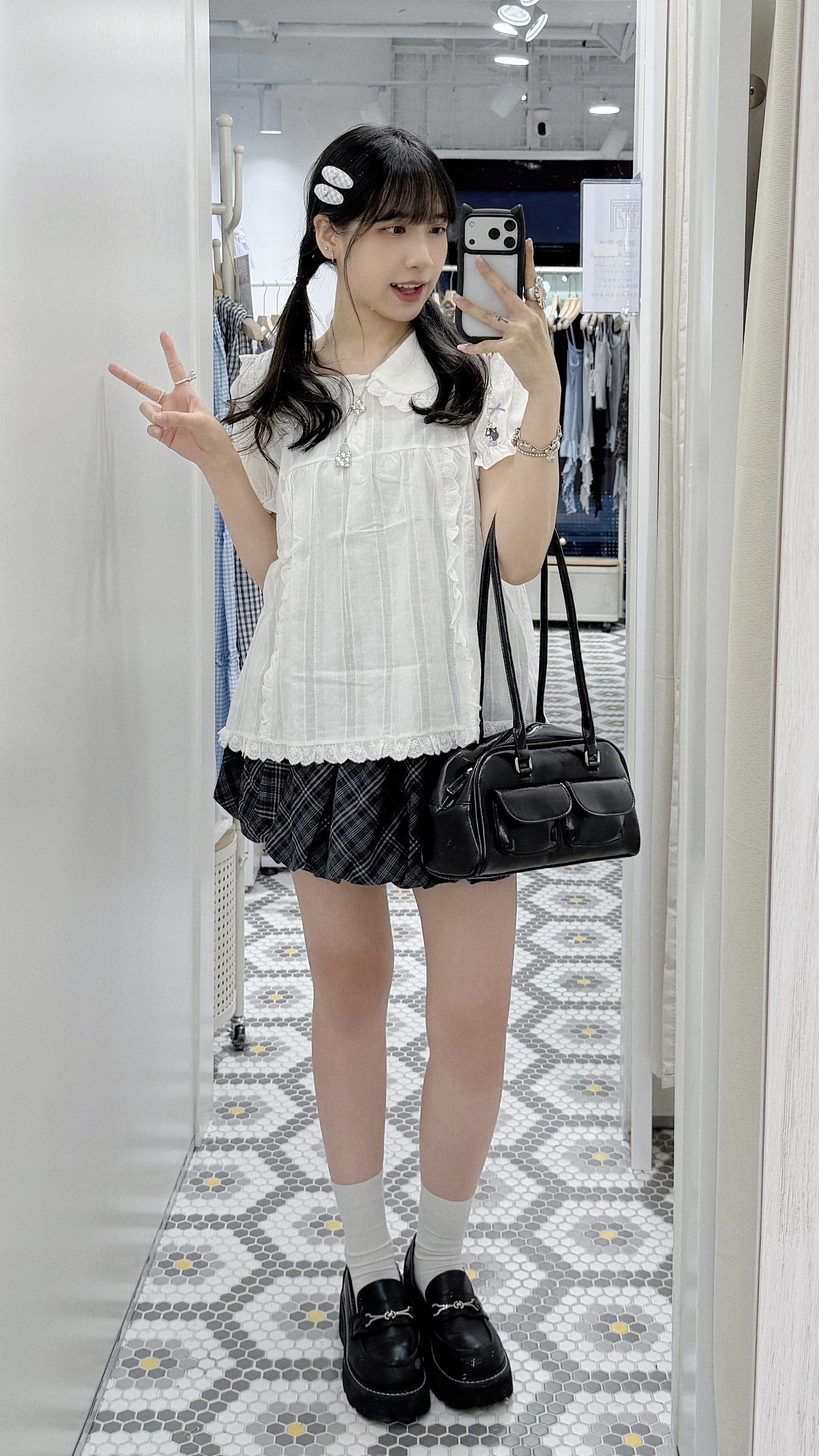 （停產）T1520｜日系減齡感₊˚⊹♡ 棉麻蕾絲娃娃領花花邊恤衫上衣