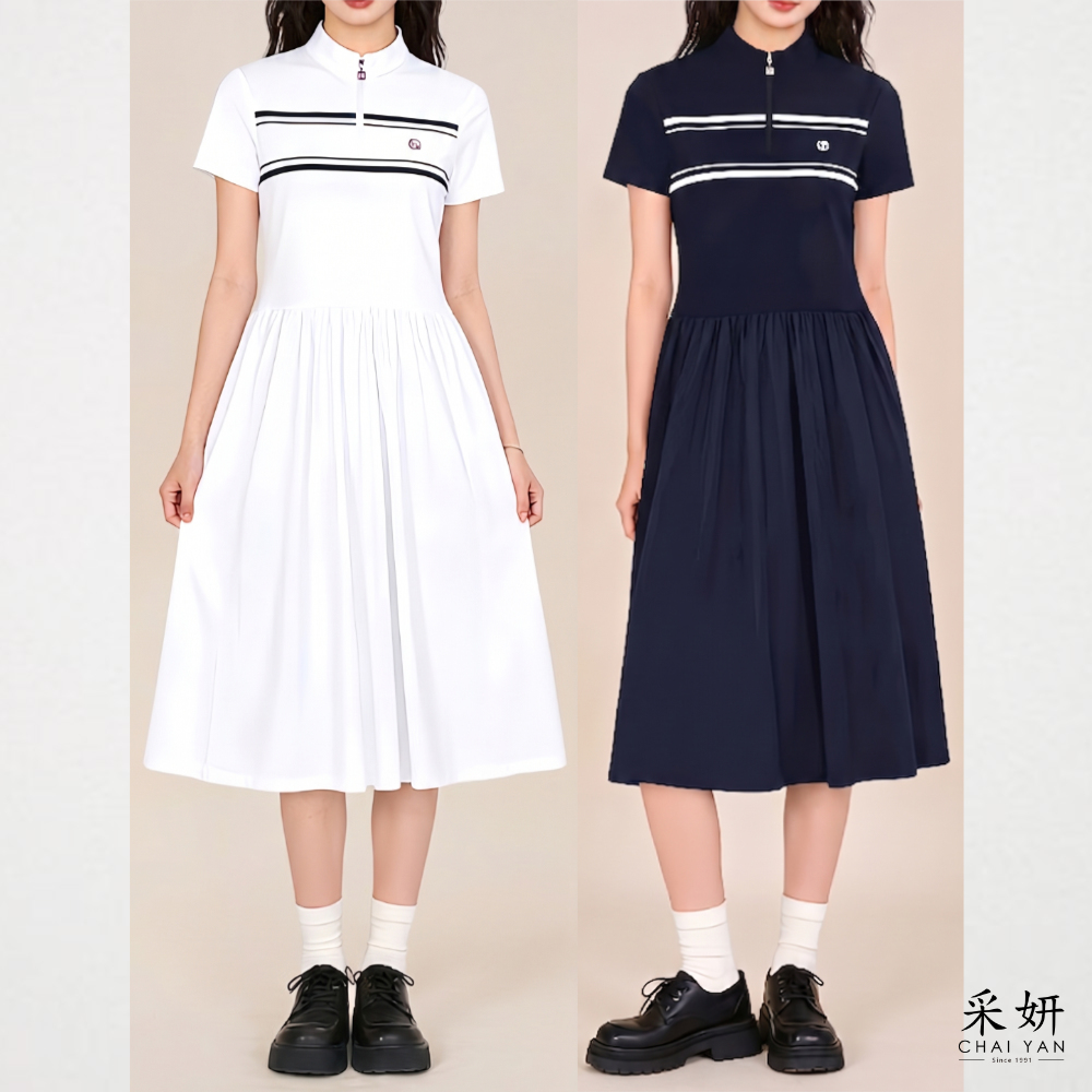 半開襟拼接運動洋裝