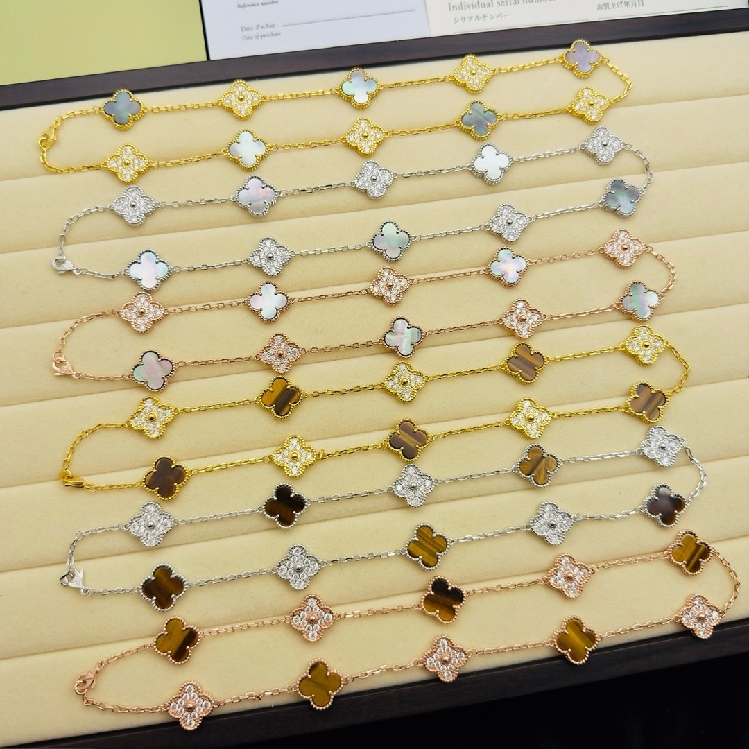 18k”【中號十花間隔滿鑽項鍊】”經典四葉草高奢定製