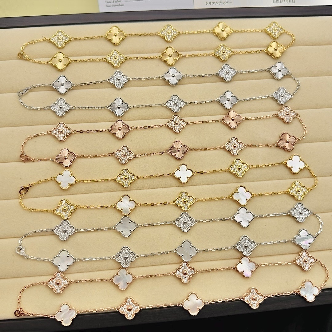 18k”【中號十花間隔滿鑽項鍊】”經典四葉草高奢定製