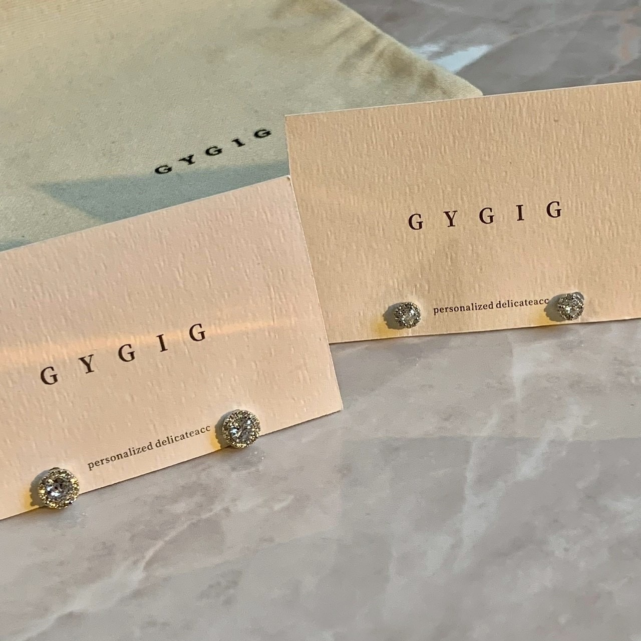 Gy”白金圓鑽鋯石轉珠耳釘系列