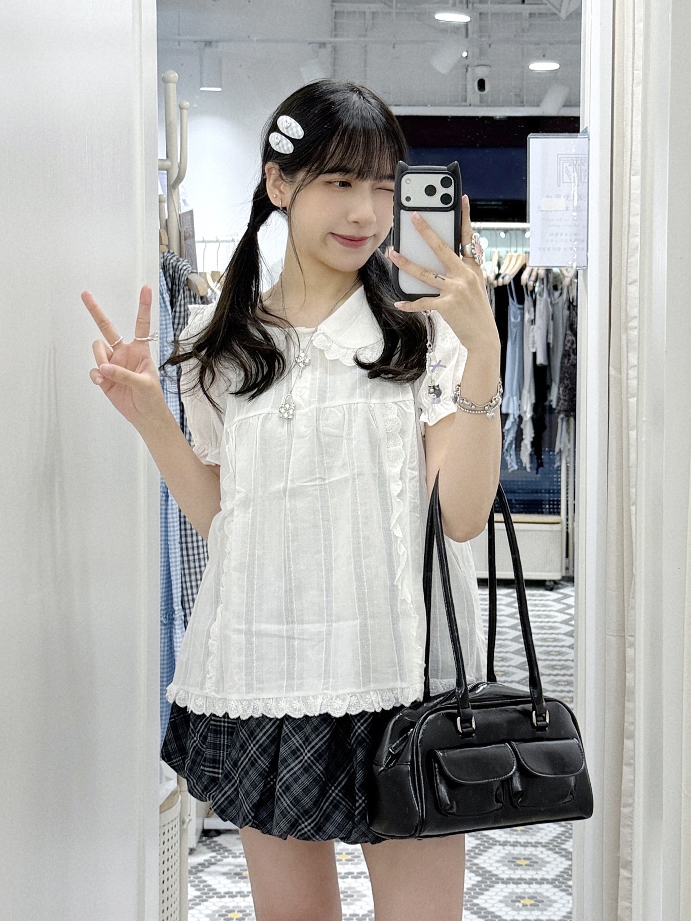 （停產）T1520｜日系減齡感₊˚⊹♡ 棉麻蕾絲娃娃領花花邊恤衫上衣