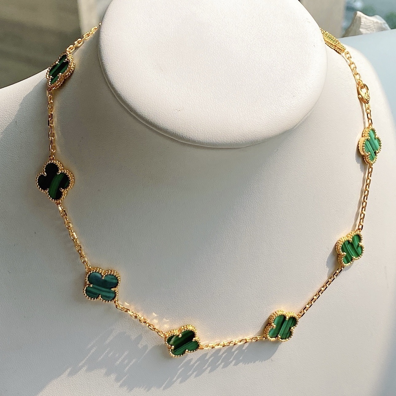18k”【孔雀石中號十花項鍊】”經典四葉草高奢定製