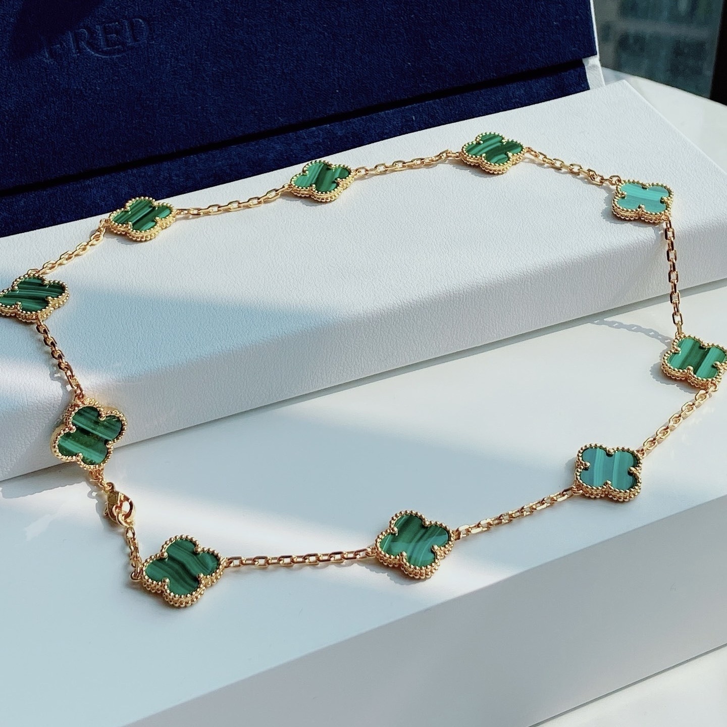 18k”【孔雀石中號十花項鍊】”經典四葉草高奢定製